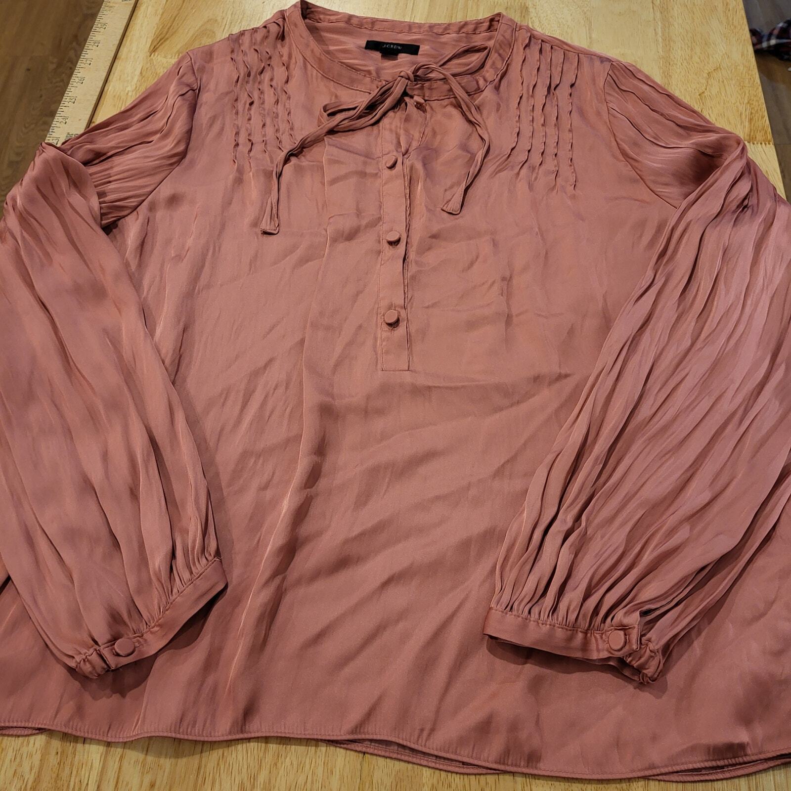 Re-Imagined J. Crew Pink Satin Long Balloon Sleeve Tie Pleat Detail Blouse 23"