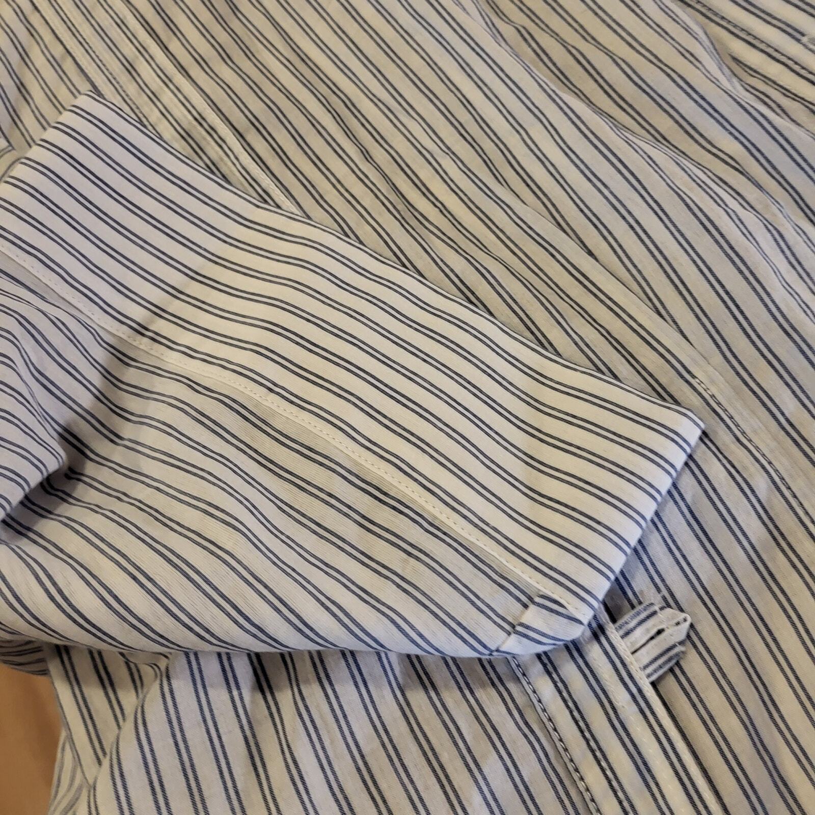 Zara White Striped Cotton Shirt Dress Gathered Back Pockets Small