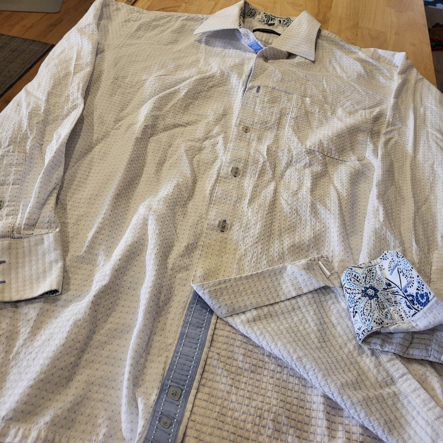 Visconti Men's White & Blue Cotton Button Down Collared Dress Shirt XL Blue