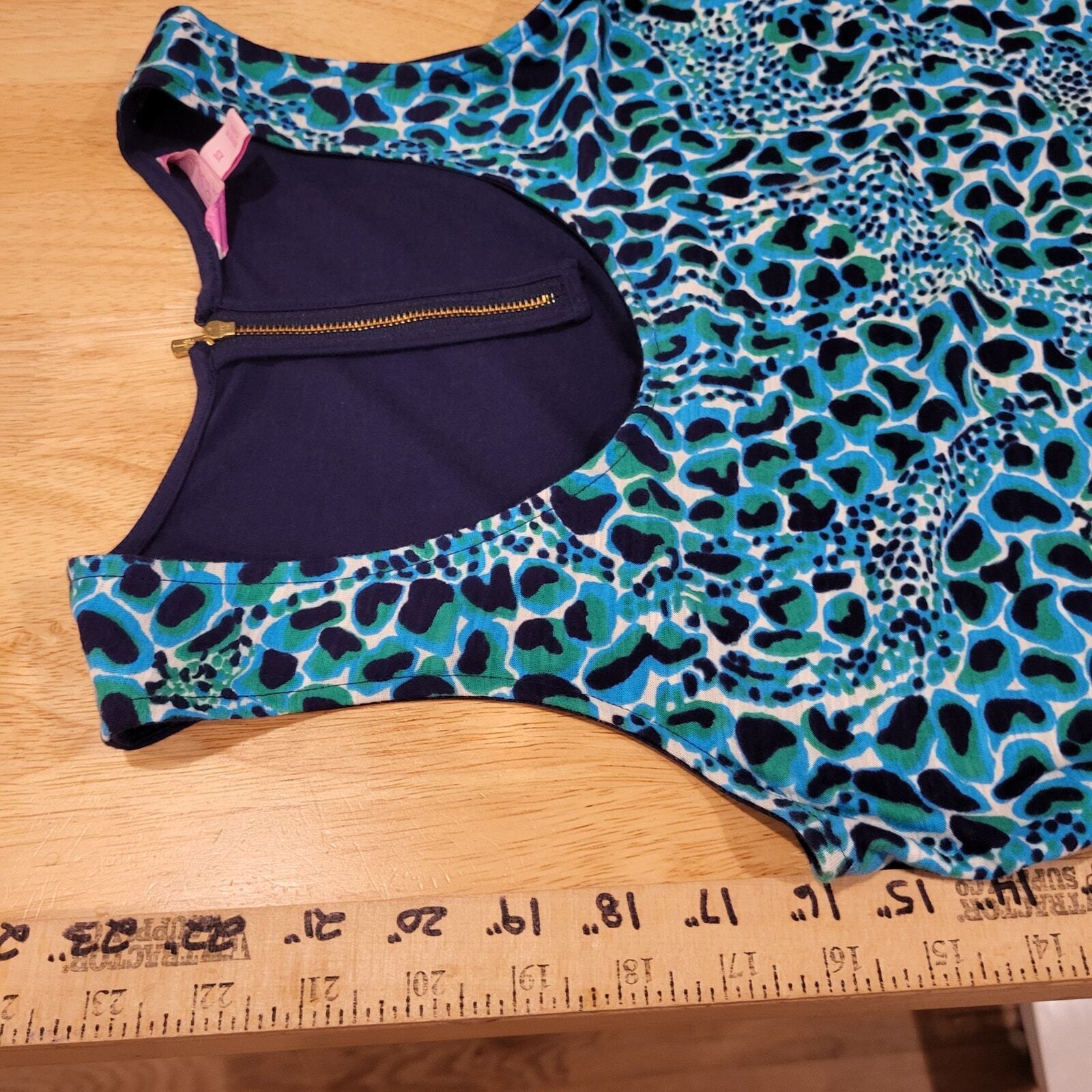 Lilly Pulitzer Blue Animal Print Giraffe Tank Contrast Back Gold Zipper xs