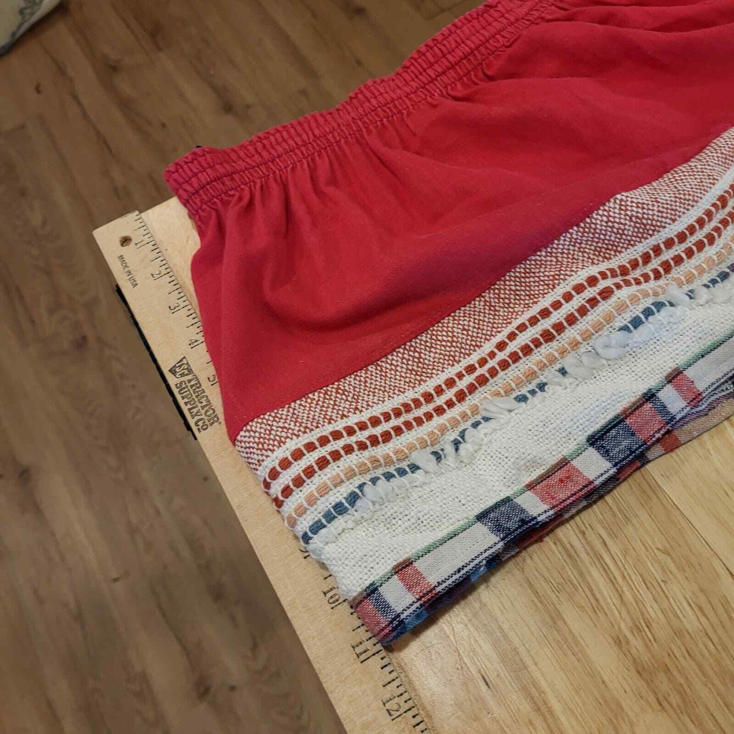 #upcycled vintage Red Elastic waist Mini Skirt Bohemian Hand Made 
