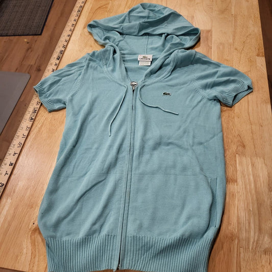 Lacoste Blue Short Sleeve 1/4 Zip Hooded Sweater 16" Pit 2 Pit