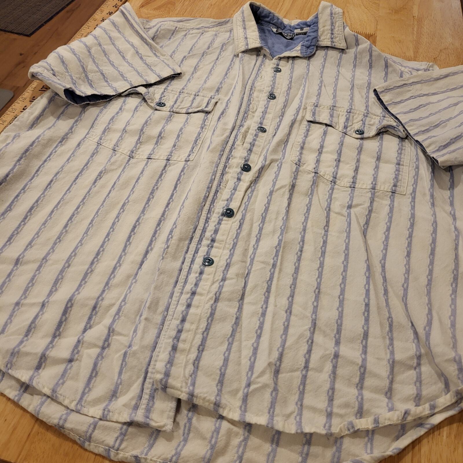 Vintage Blue & White Striped Details Button Down Collared 100% Cotton medium 