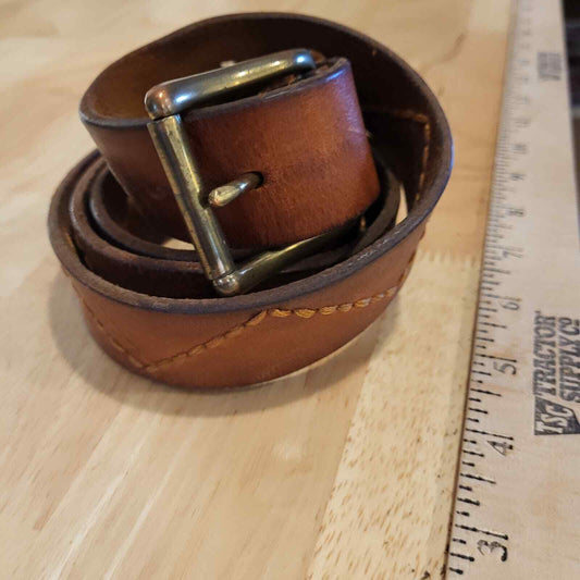 Brown Leather Stitch Detail J. McLaughlin Belt  46" Long 1.25" Wide