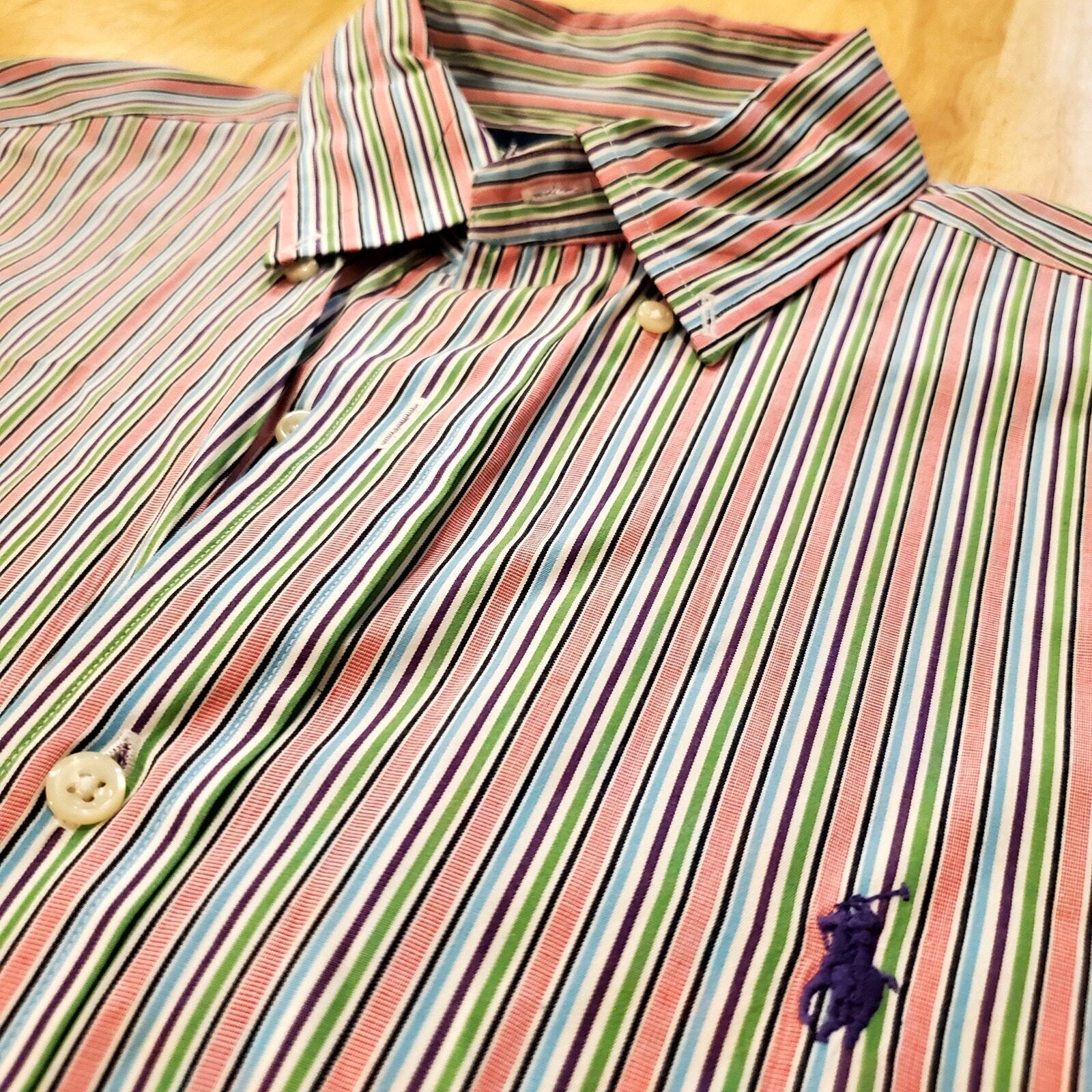 Ralph Lauren Pastel Colorful Striped Classic Fit Men's Button Down 32/33 Collard