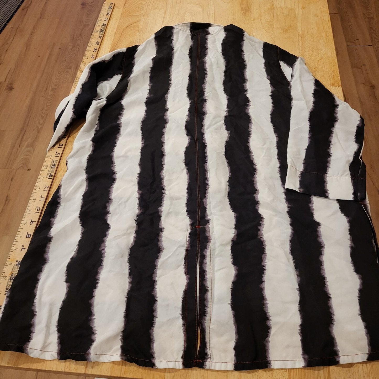 Black & White Striped Button Down Collared Shirt Beetlejuice Med 21" P2P