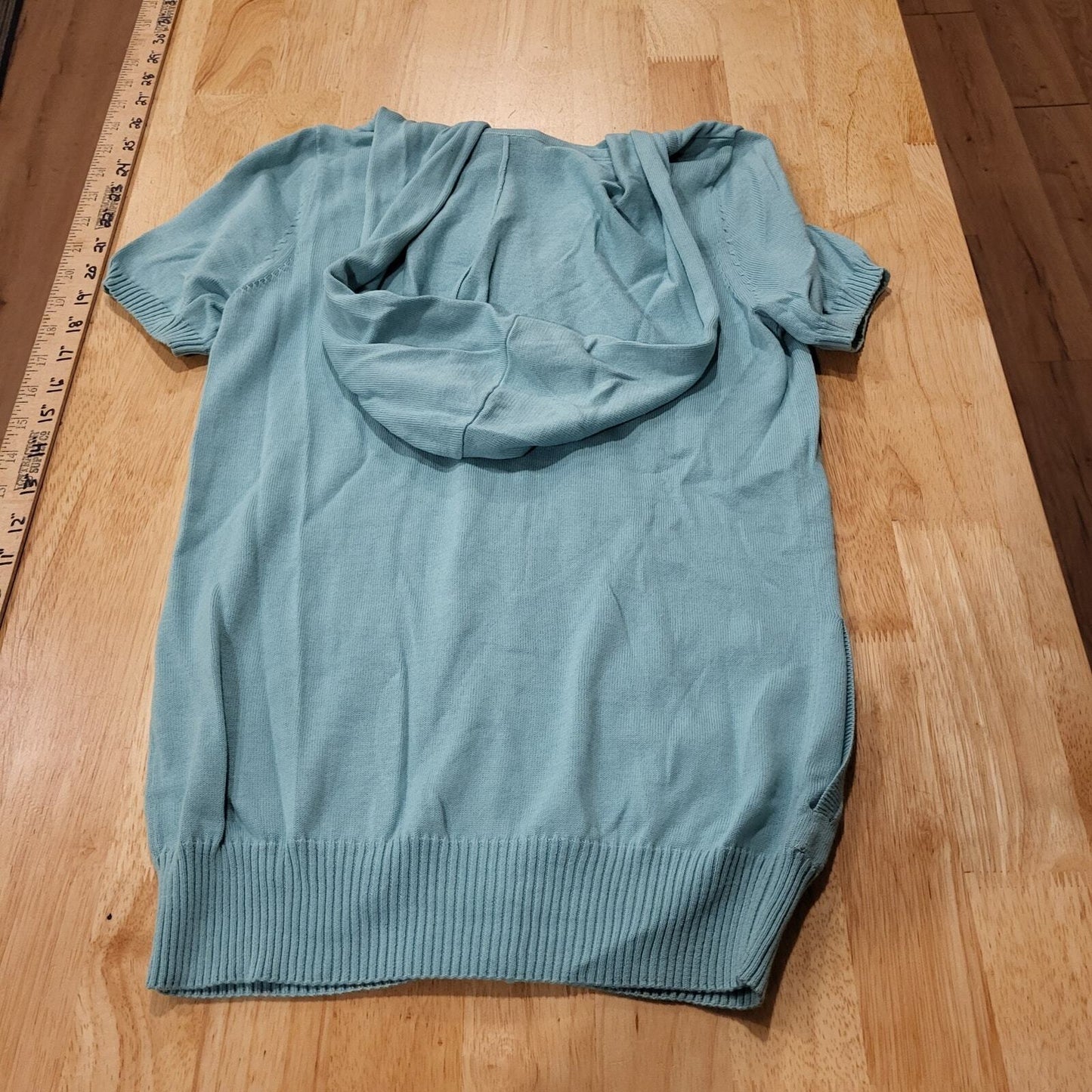 Lacoste Blue Short Sleeve 1/4 Zip Hooded Sweater 16" Pit 2 Pit