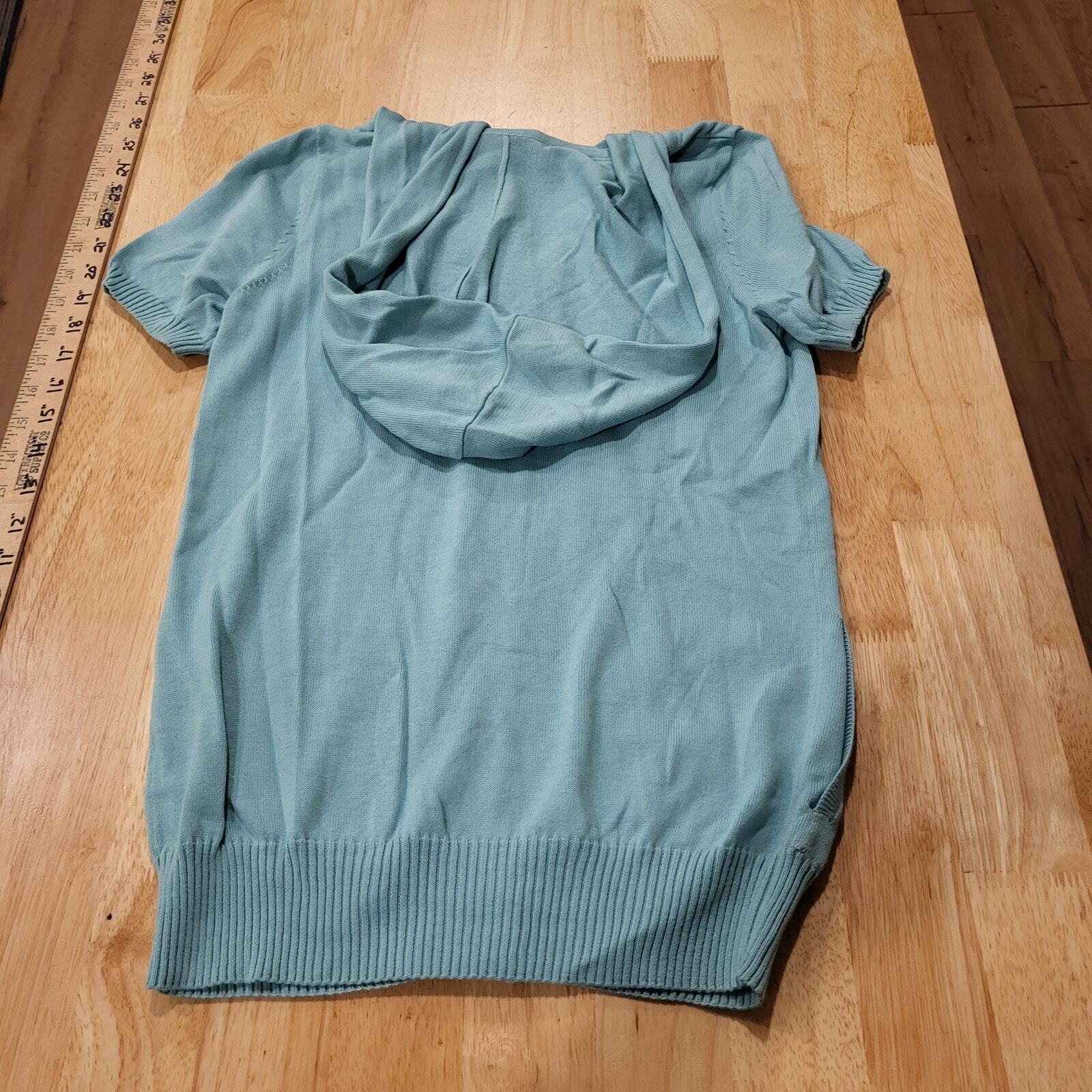 Lacoste Blue Short Sleeve 1/4 Zip Hooded Sweater 16" Pit 2 Pit