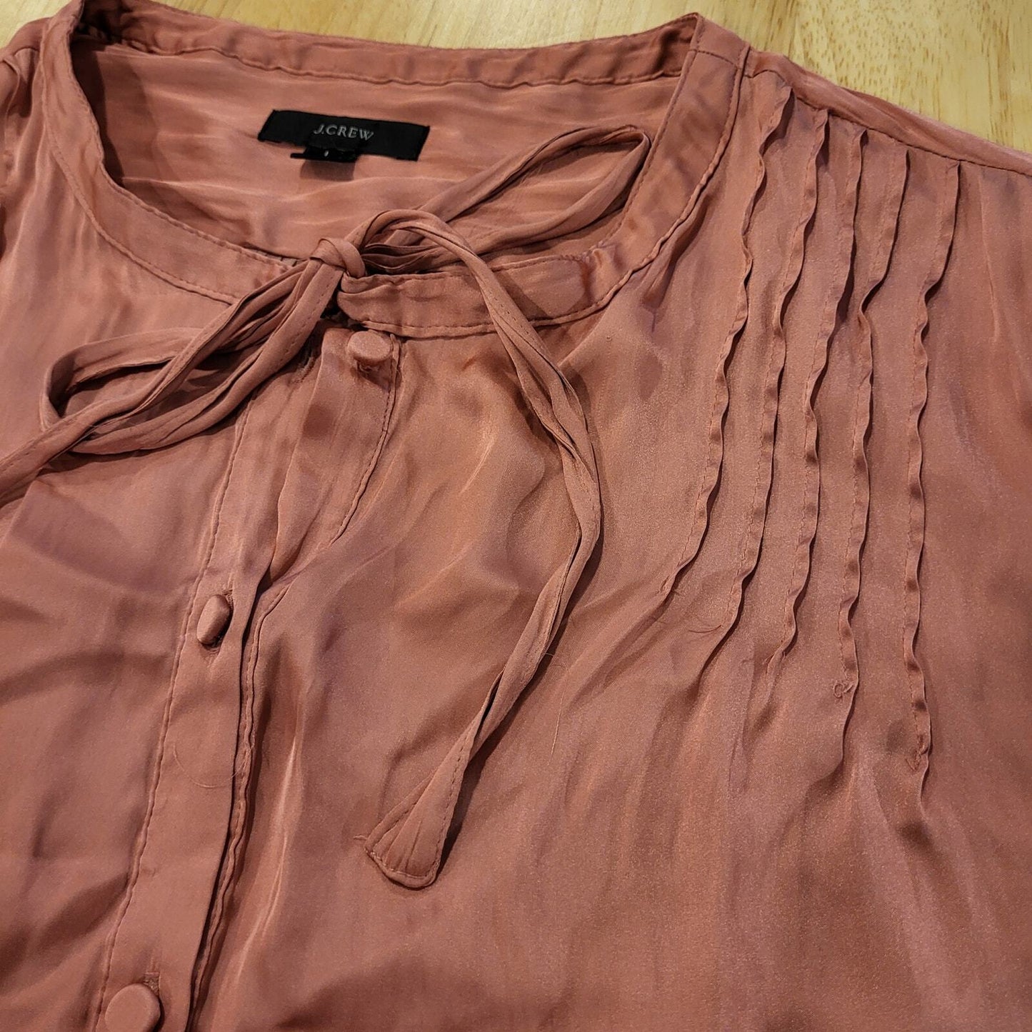 Re-Imagined J. Crew Pink Satin Long Balloon Sleeve Tie Pleat Detail Blouse 23"