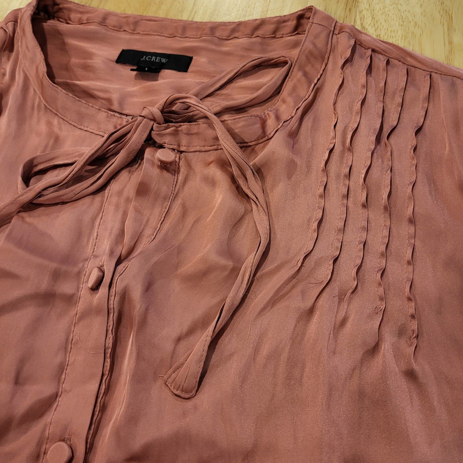 Re-Imagined J. Crew Pink Satin Long Balloon Sleeve Tie Pleat Detail Blouse 23"