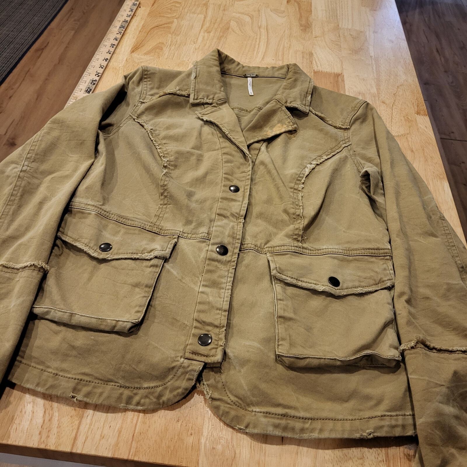 Khaki beige Free People Ruffle Back lace up sleeve Coat (See Bleach Mark) 