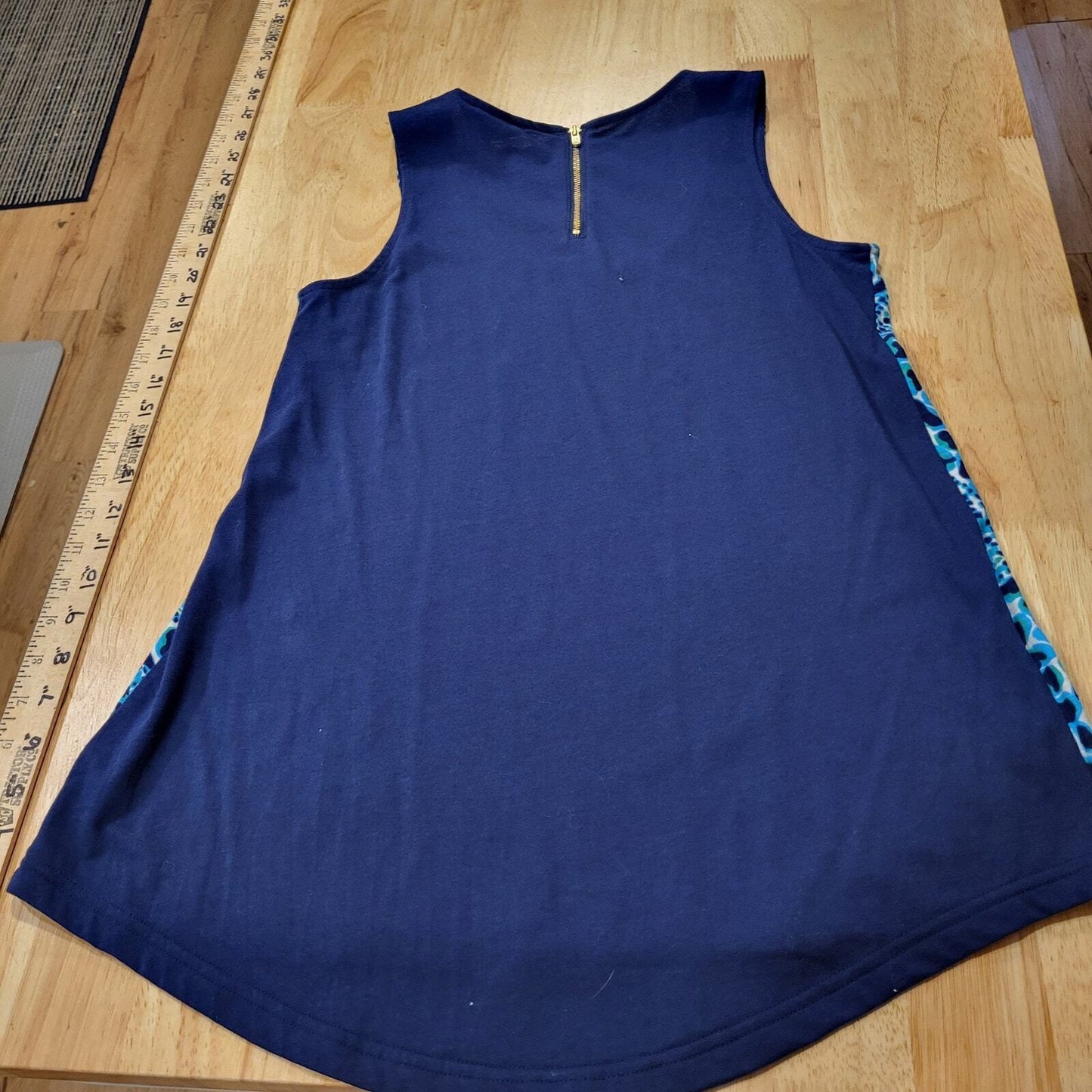 Lilly Pulitzer Blue Animal Print Giraffe Tank Contrast Back Gold Zipper xs