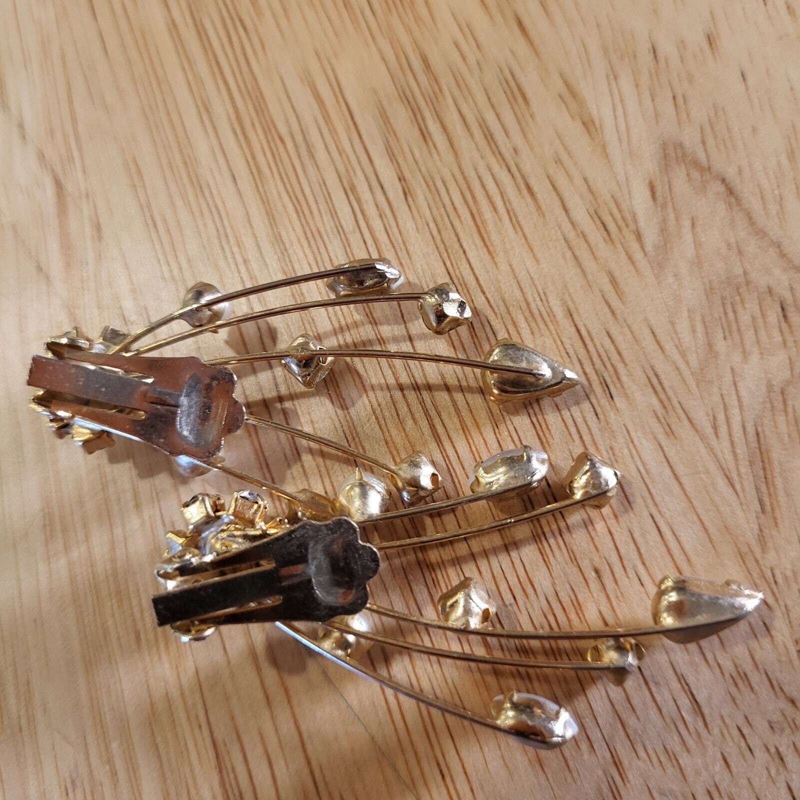 Vintage Gold Pearl & Rhinestone Clip On Ear Hugging Jewelry 2"x1"