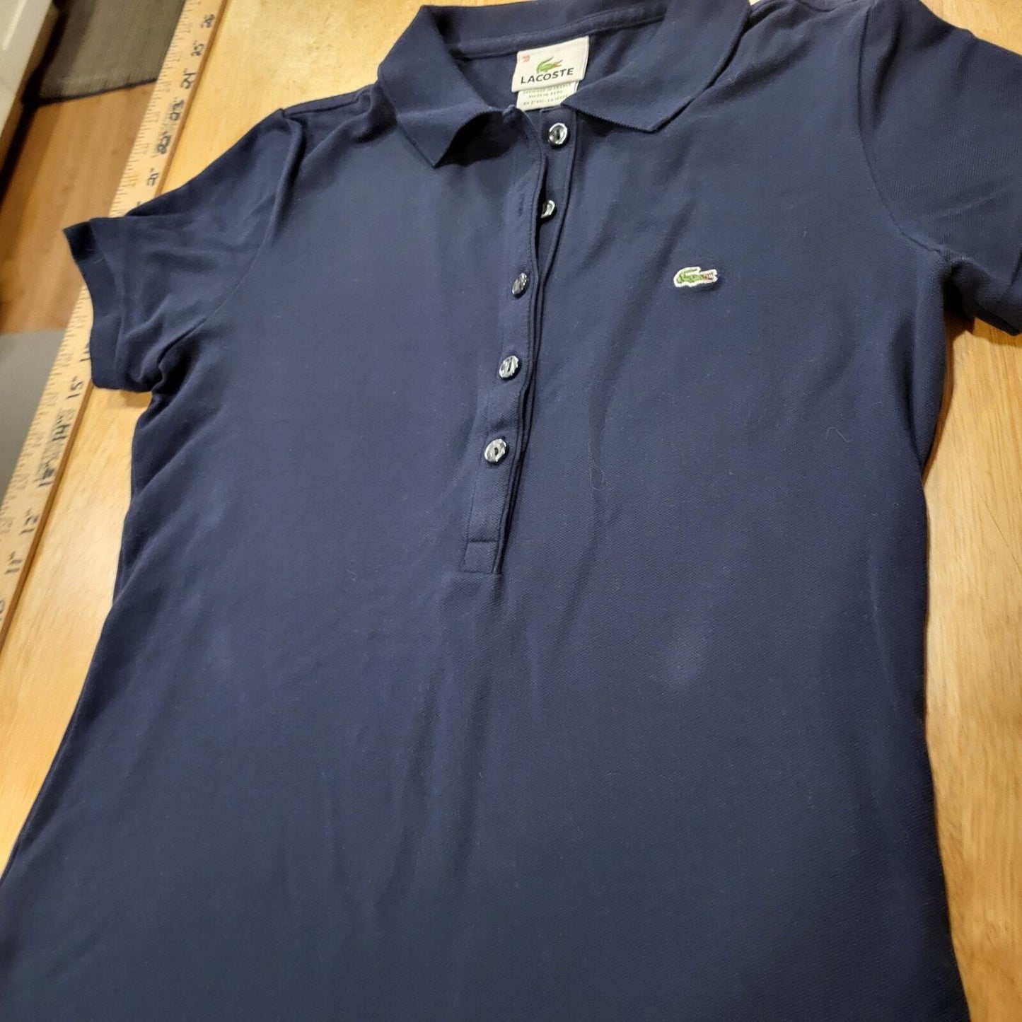 Navy Blue Lacoste Golf Polo Size 38 16" P2P (See Photo for Discoloration)