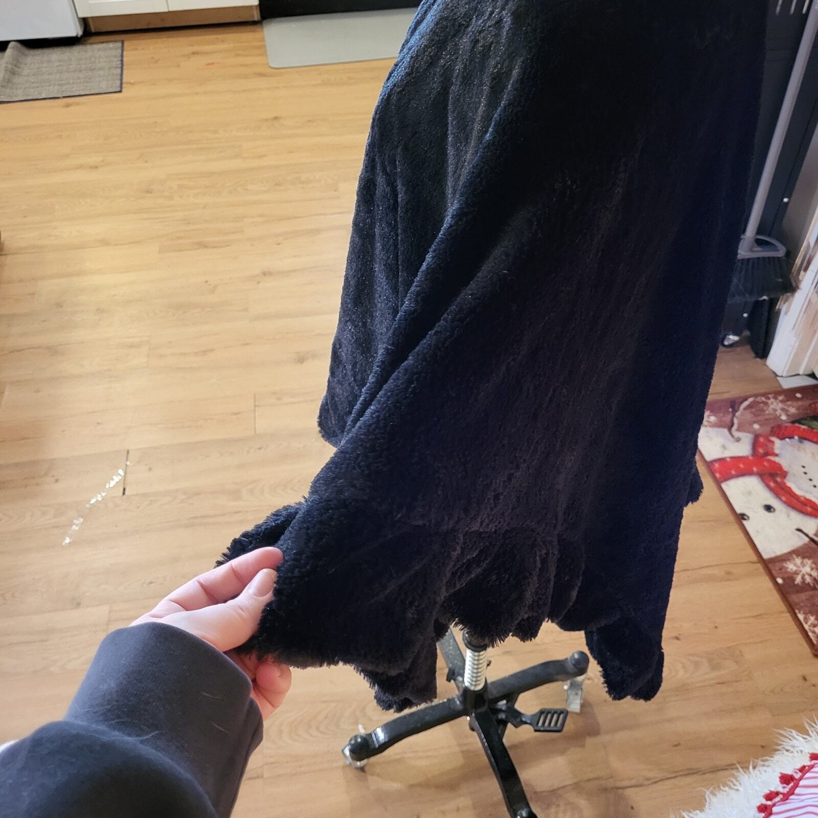Black Faux Fur Soft Fussy Hooded Cape Formal Opera 