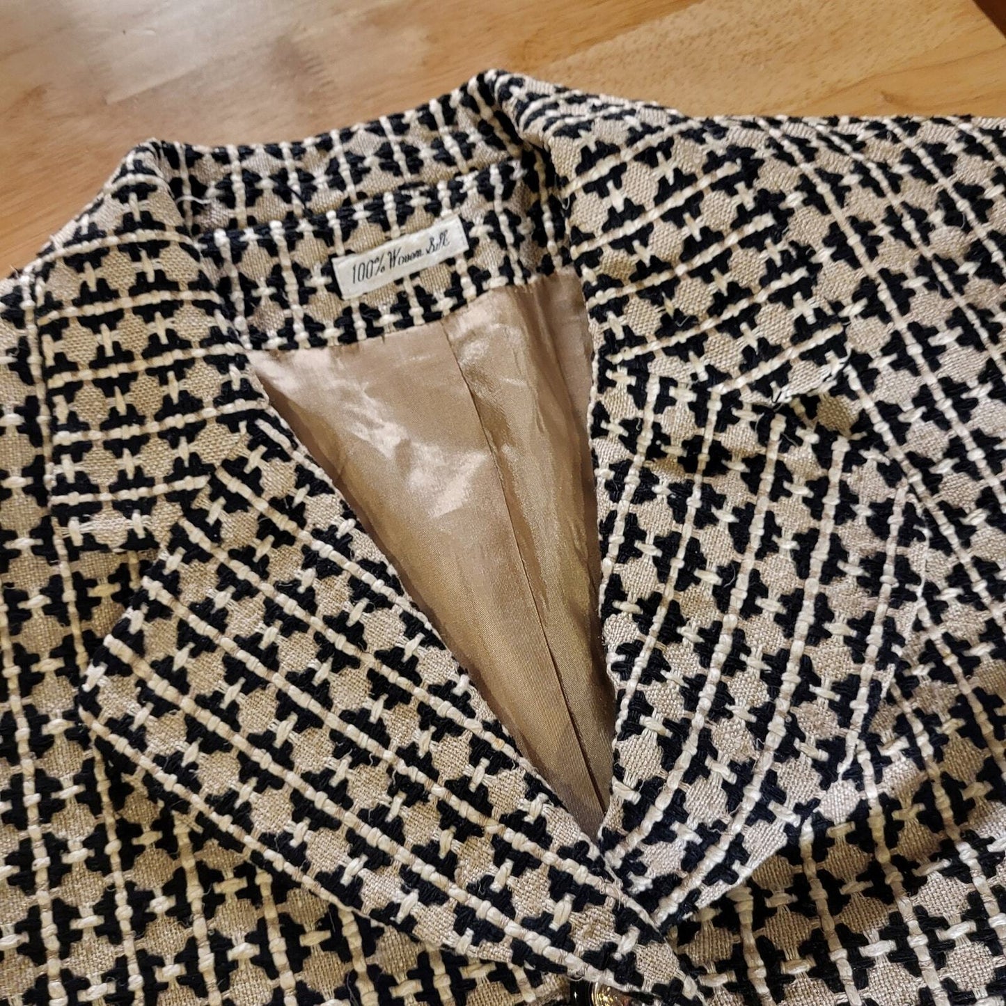 Doncaster Geometric 100% Silk Tweed Coat Pockets Buttons Notched Hem Size 2