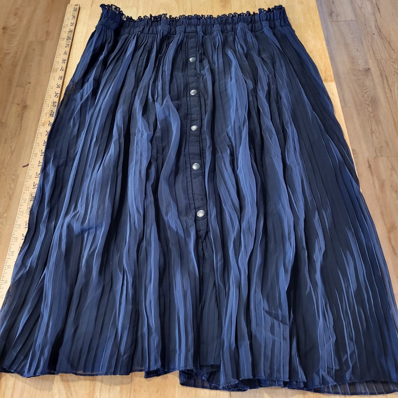 Est. 1946 Navy Blue Pleated Elastic Waist Skirt Button 18/20w Mid Length Rayon
