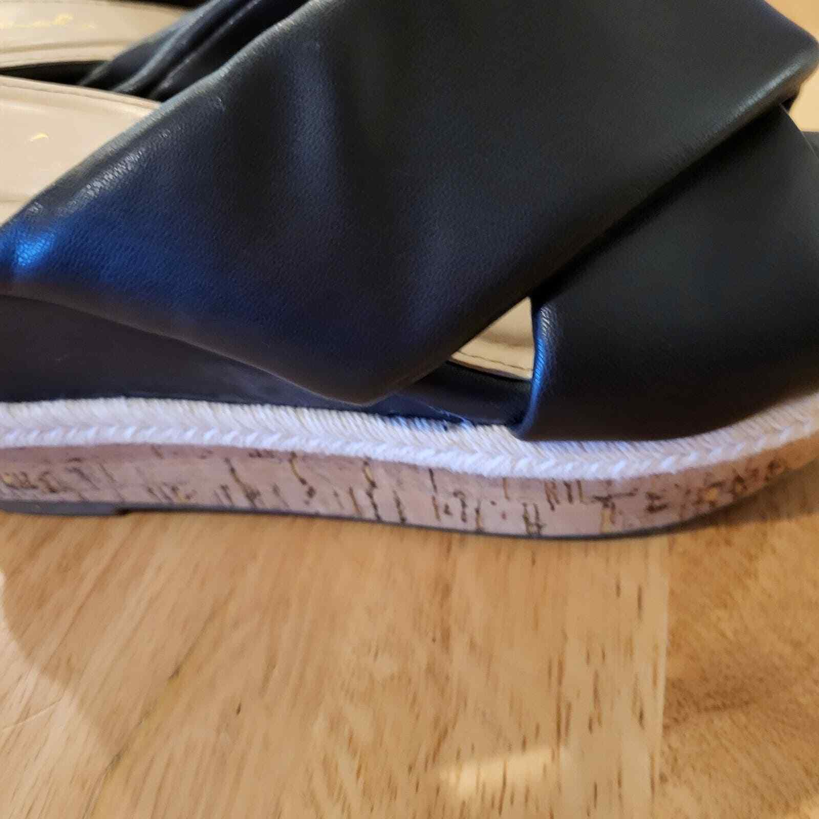 Black Crossover Faux Leather Cork Wedges White Detail 9" Size 6.5