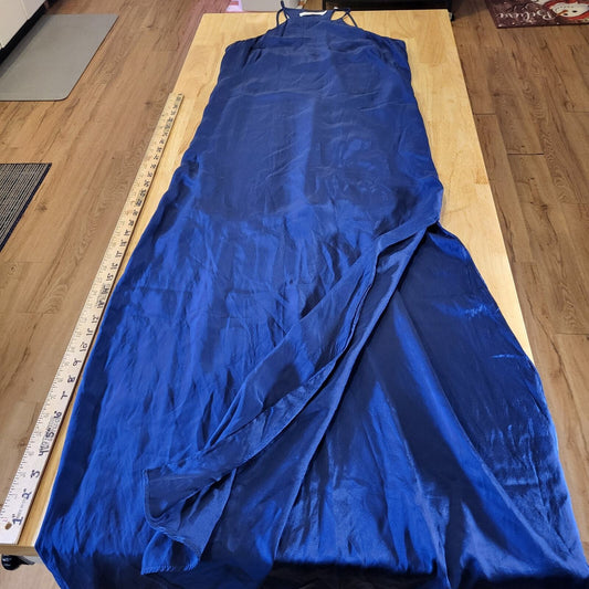 Alice & Trixie Blue Spaghetti Straped Maxi Dress Side Slit Racer Back 16" P2P