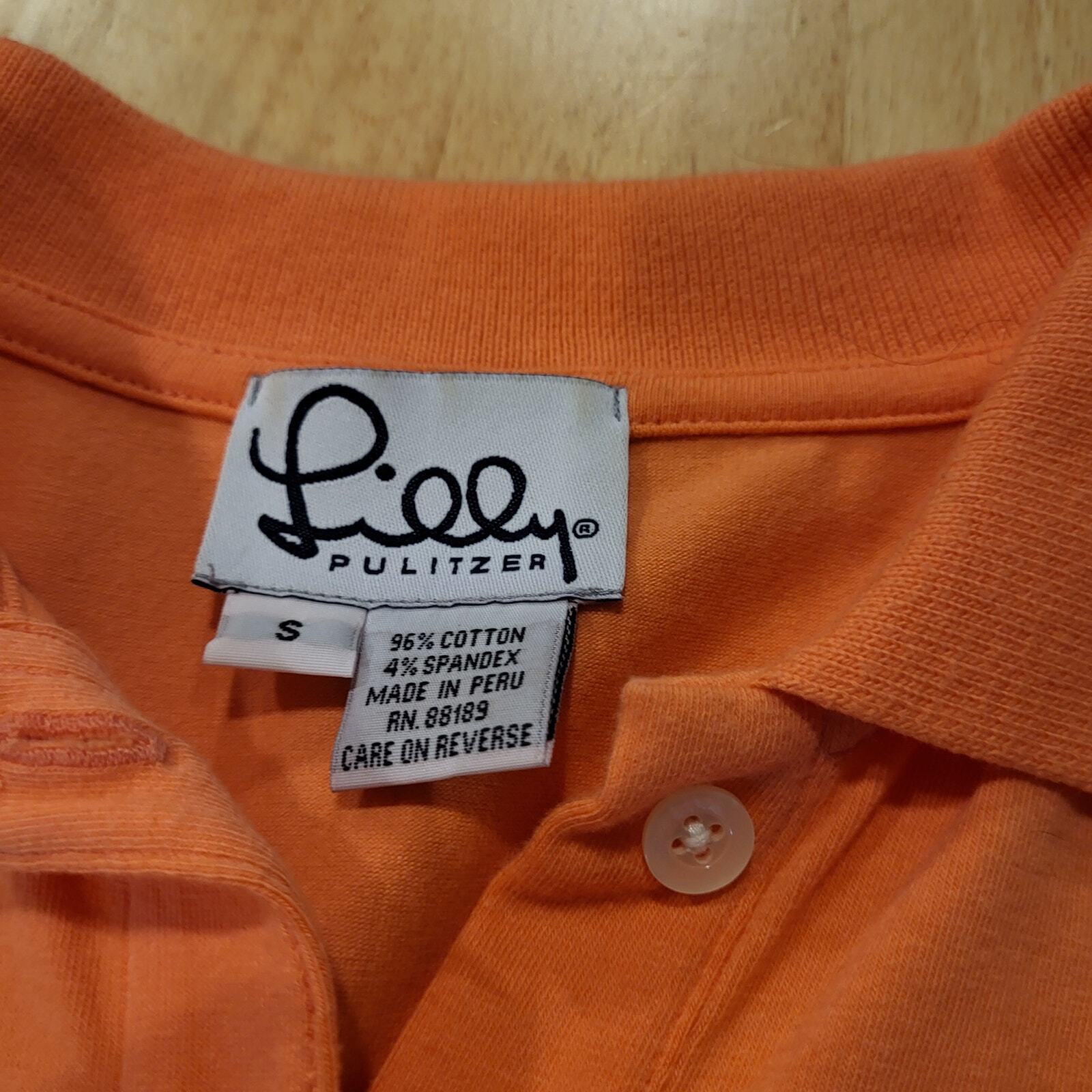 Lilly Pulitzer orange golf polo small collared button 18" pit 2 pit