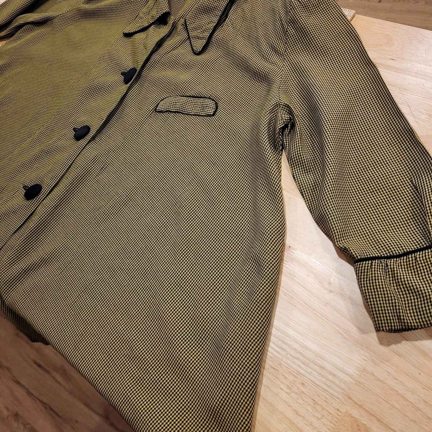 Vintage Cftc Studio Black and Yellow/green Check A-line Button Down Collared Top