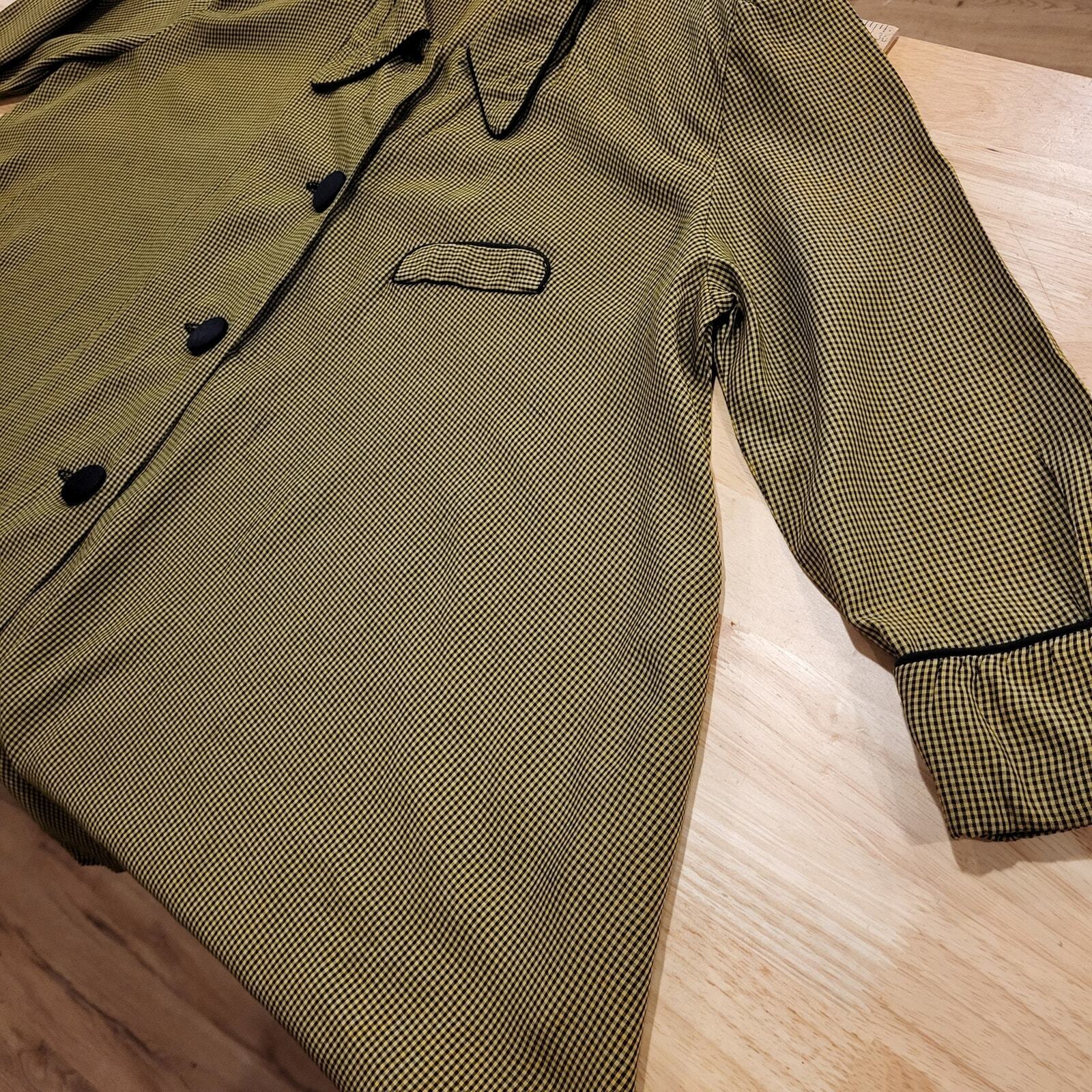 Vintage Cftc Studio Black and Yellow/green Check A-line Button Down Collared Top