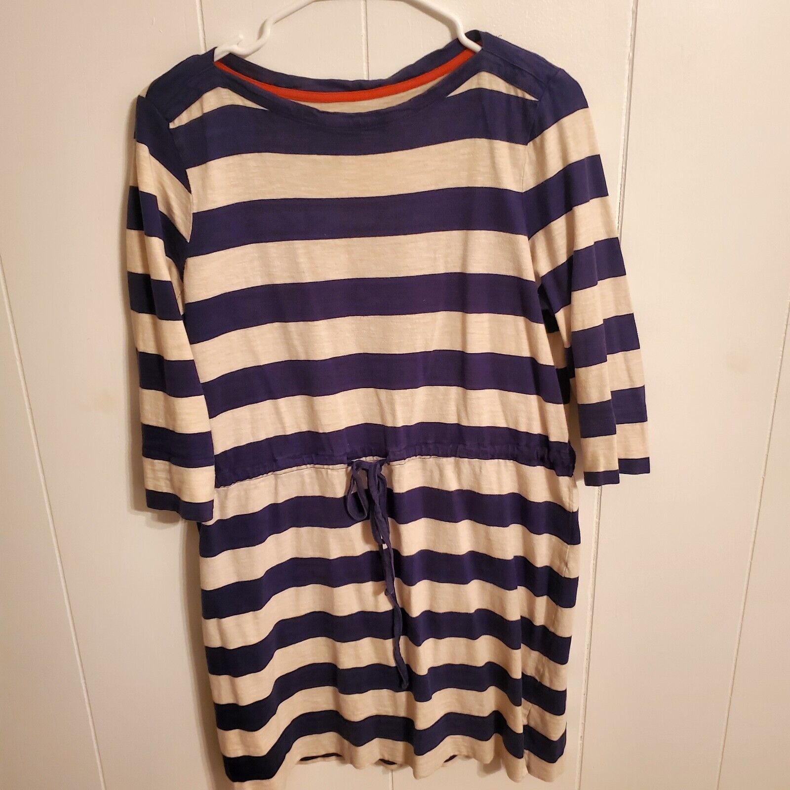 Merona Blue Striped Knit Mini Dress Adjustable Waist 3/4 Sleeve