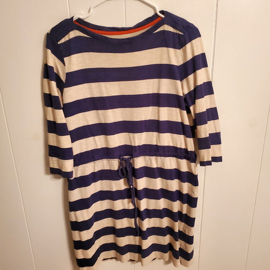 Merona Blue Striped Knit Mini Dress Adjustable Waist 3/4 Sleeve