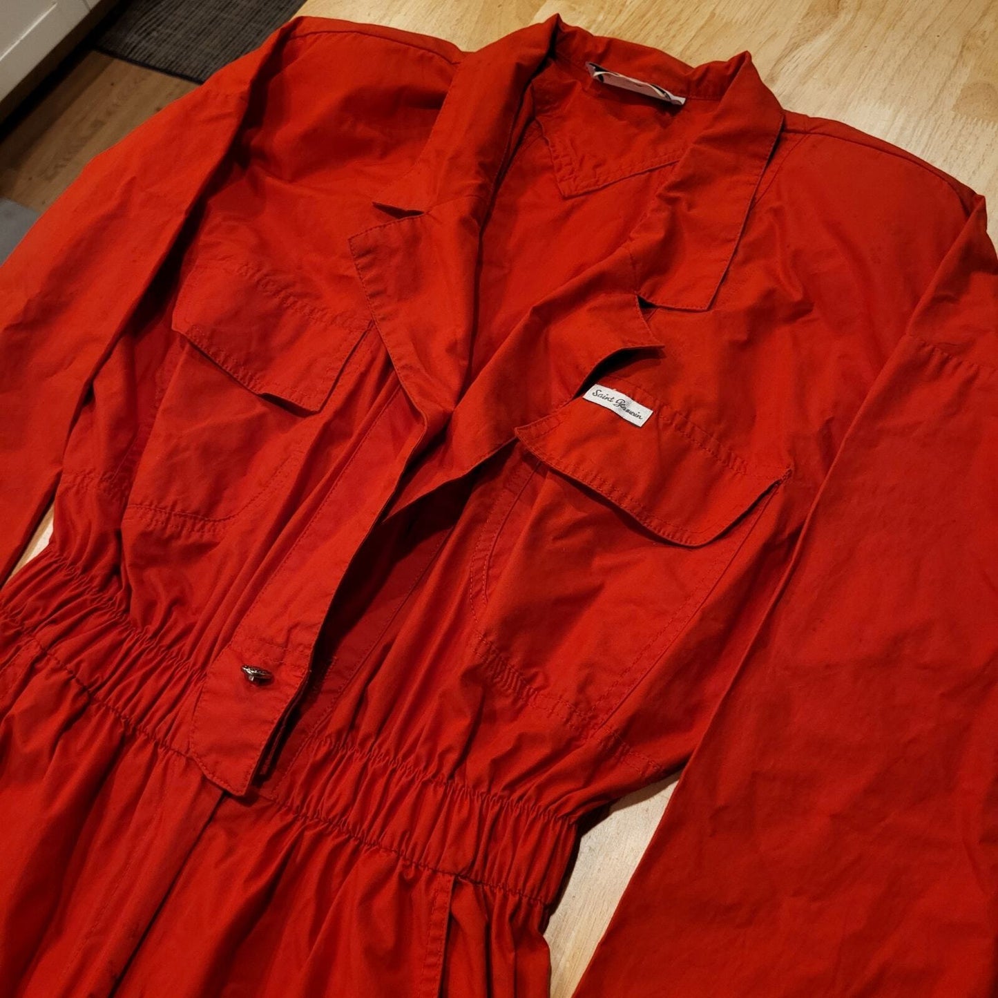 Vintage Red Saint Germain Paris Jumpsuit Elastic Waist Zip 28"-38" Waist