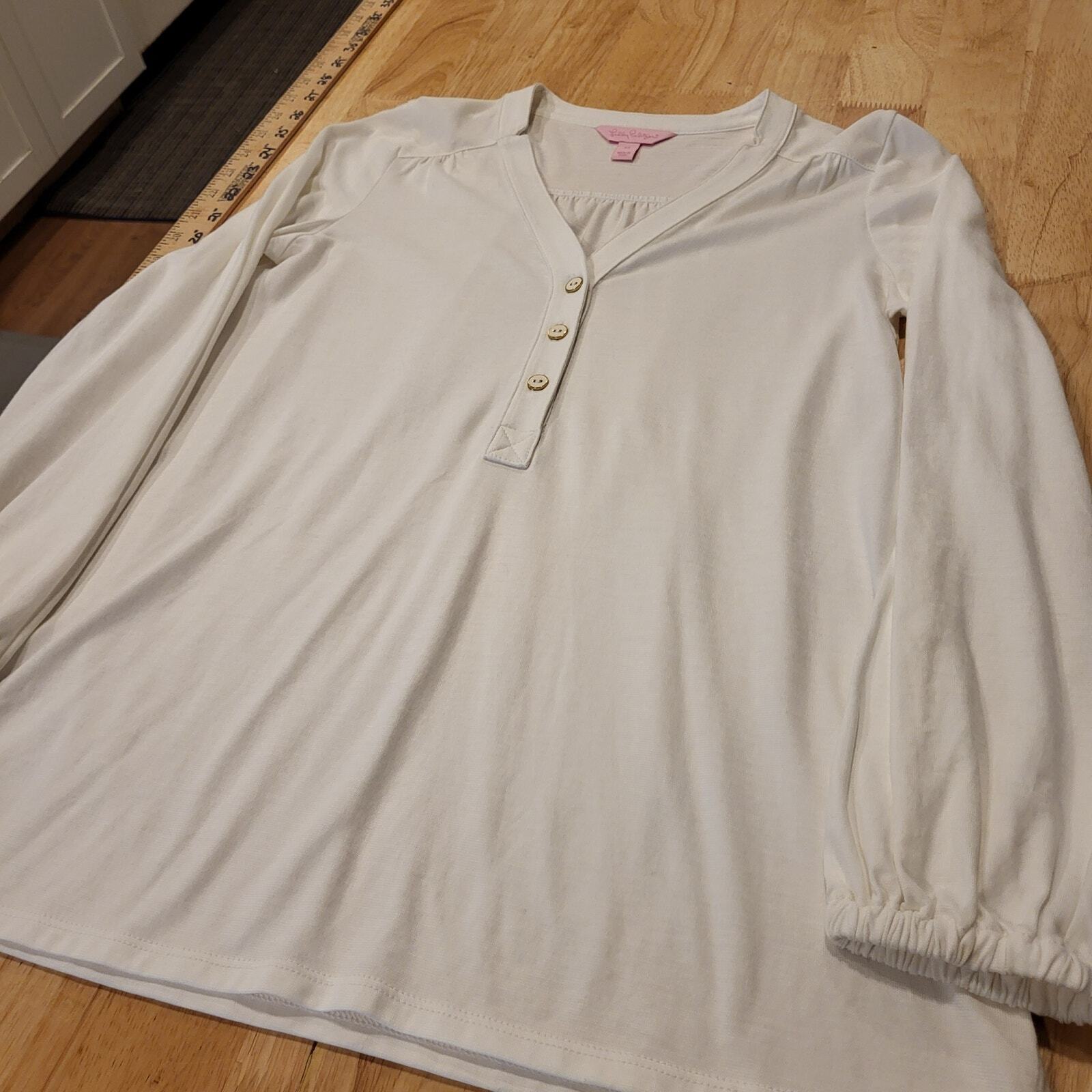 Lilly Pulitzer Jersey Long Sleeve Notch Collar Gold Button Long Sleeve Top XS