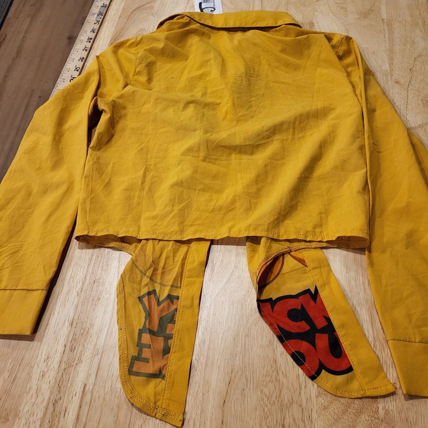 NWT Monali Yellow Cotton Mickey Mouse Blouse Tie Front Collared Button Down 