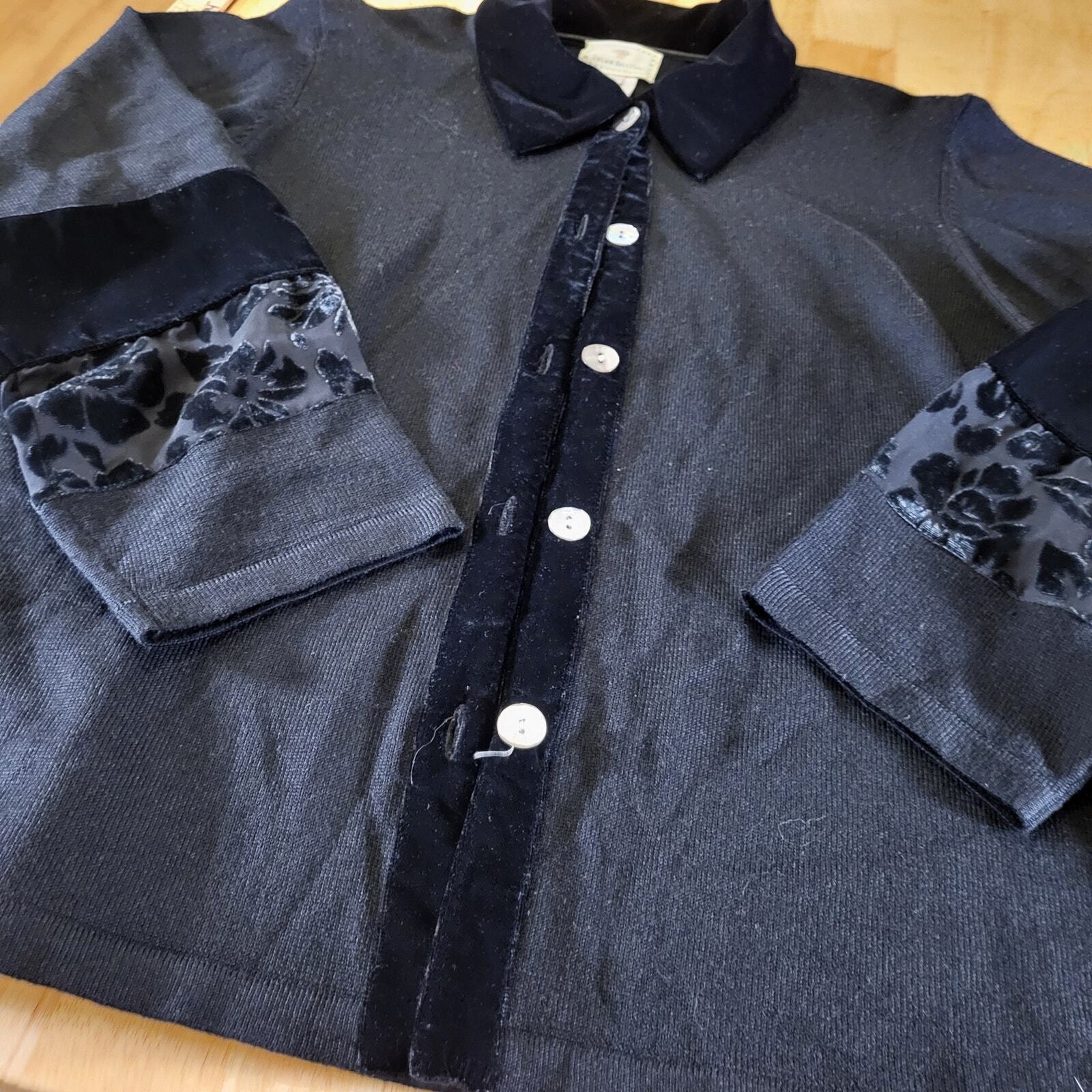 Susan Bristol Wool Blend Collard Black Lace Burnout Floral Button XL 