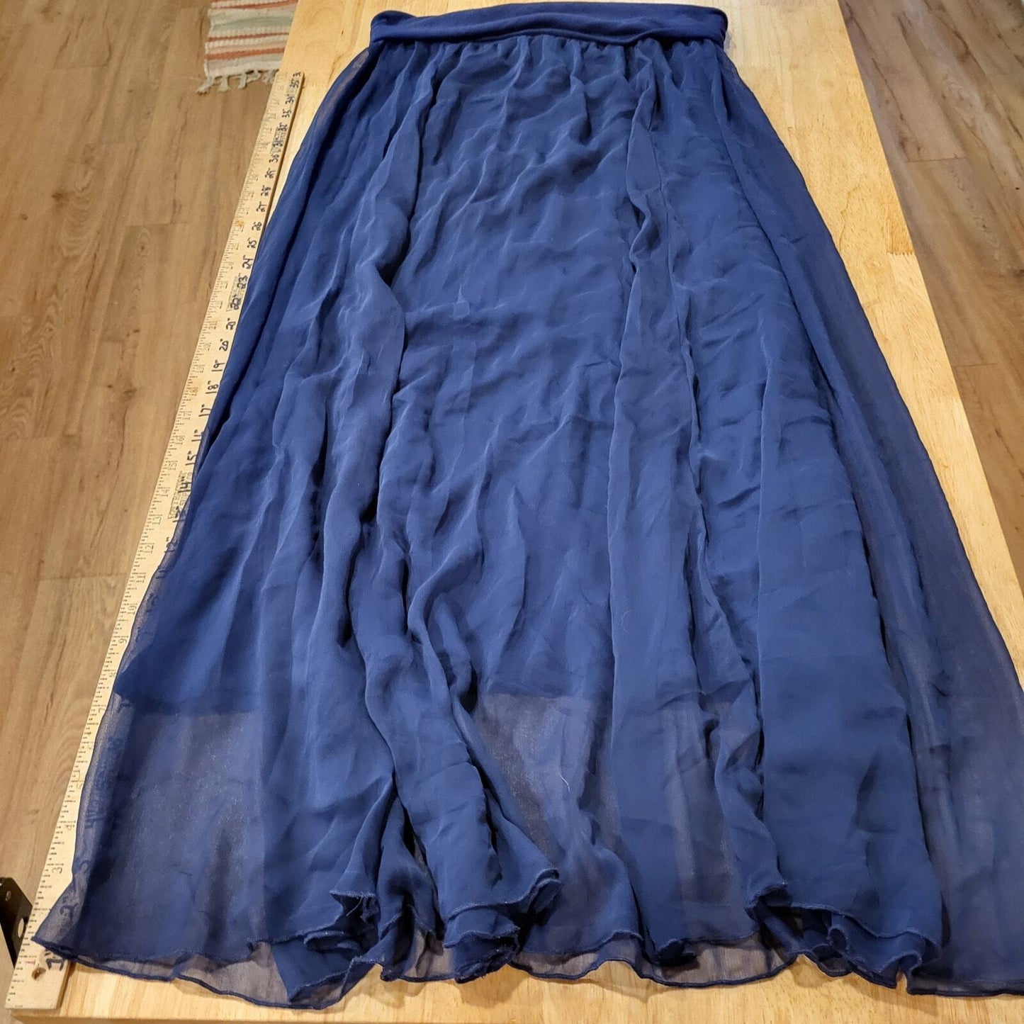 Matty M. Blue Elastic Waist Flowy Chiffon Lined Maxi Skirt Stretch Waist