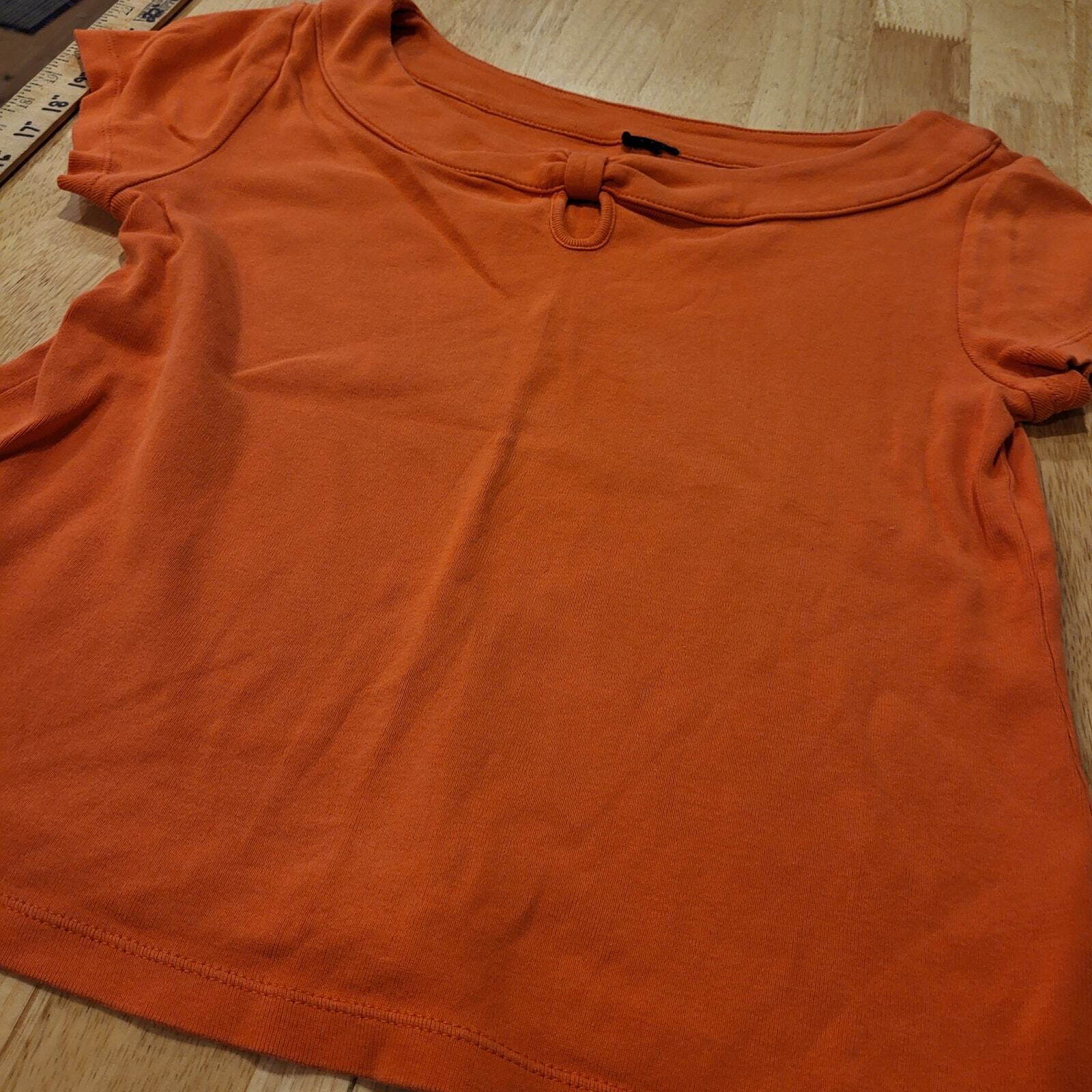 Orange Cotton Knit Cap Sleeve Boat Neck Bow t-shirt medium