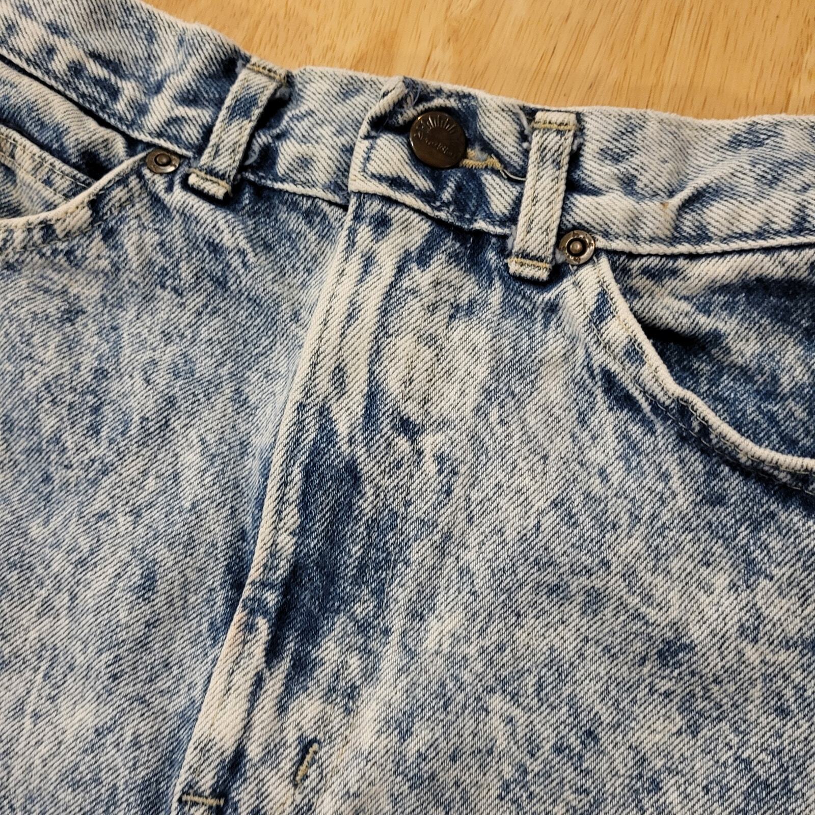Vintage Acid Wash Sunset Blues Pencil Skirt Knee Denim Pocket 22" Waist