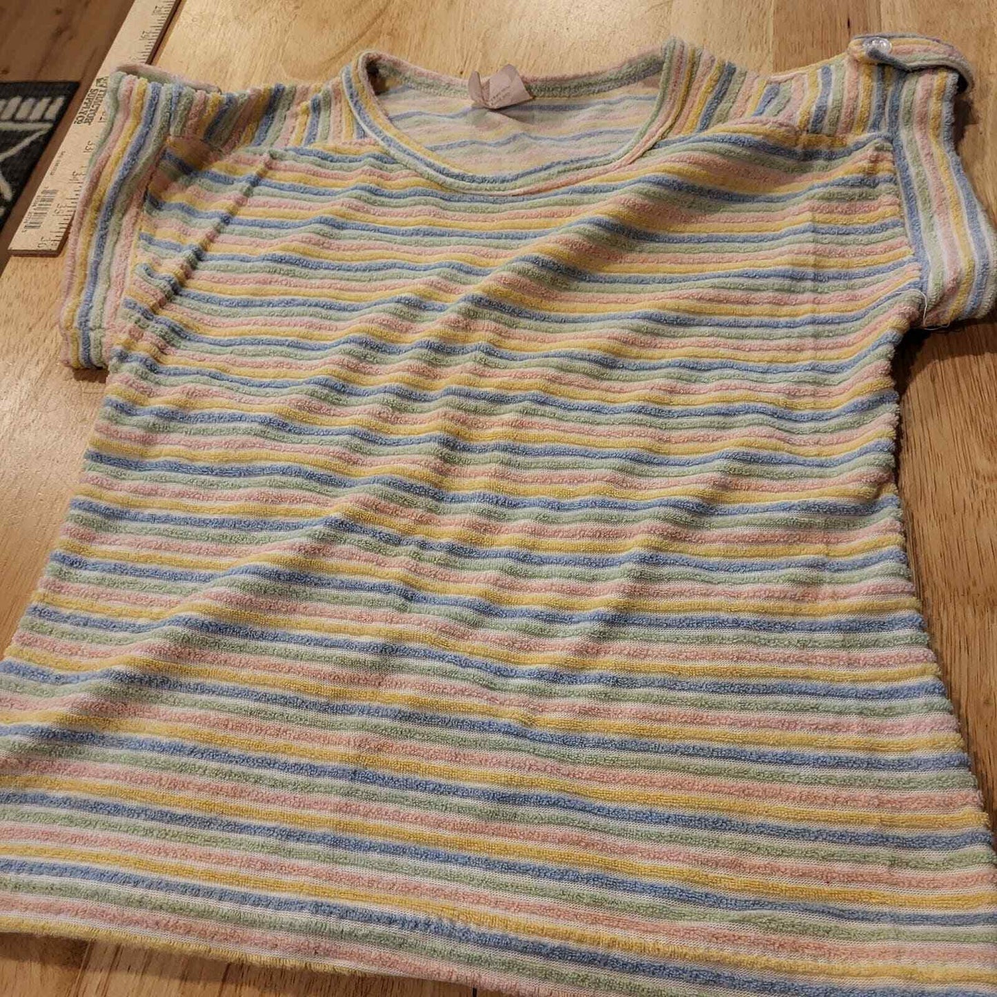 Vintage Pastel Rainbow Striped Terry Cloth Top Cap Sleeve Small