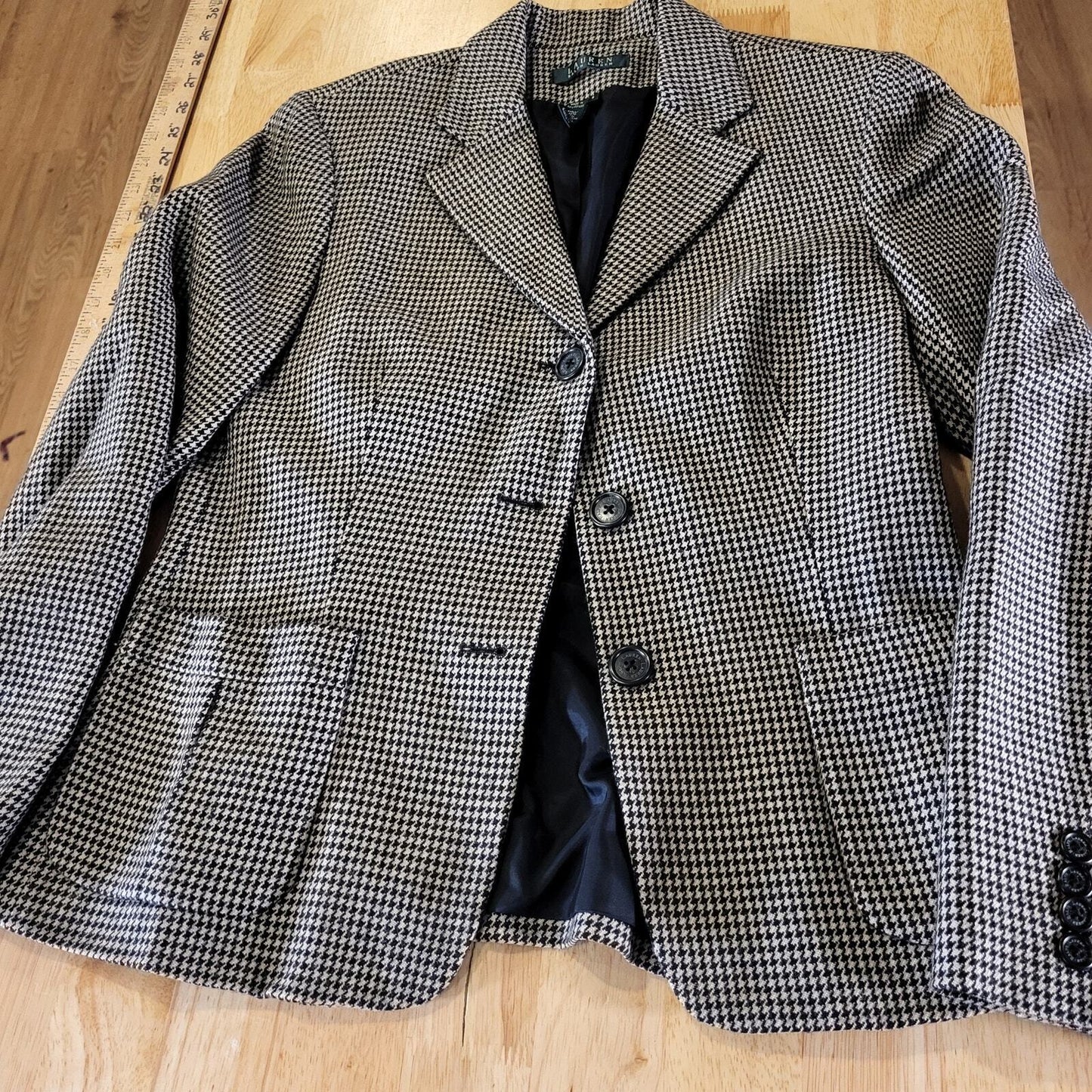 Lauren Ralph Lauren 100% Wool Brown Houndstooth Riding Jacket Pockets 8