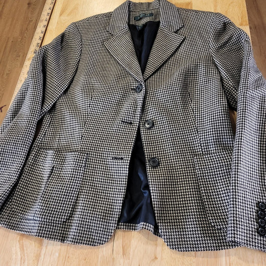 Lauren Ralph Lauren 100% Wool Brown Houndstooth Riding Jacket Pockets 8