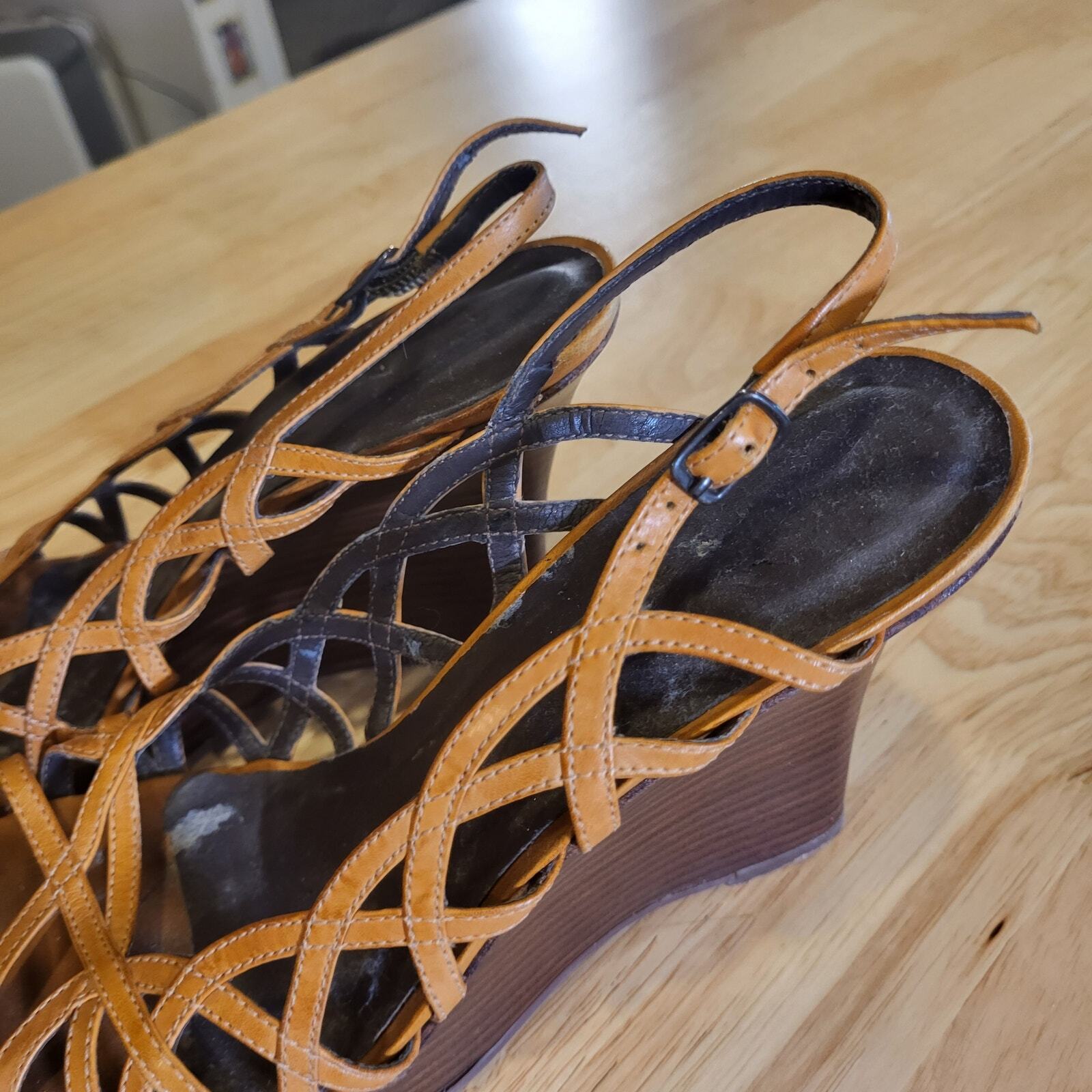 Light Brown Strappy Wedge Aldo Shoes Sling Back Size 8