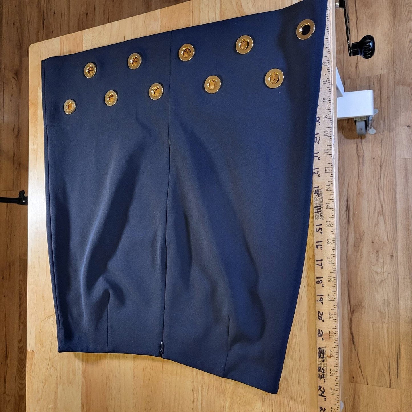 Doncaster Navy Blue Pencil Skirt Gold Circle Metal Detail 10 