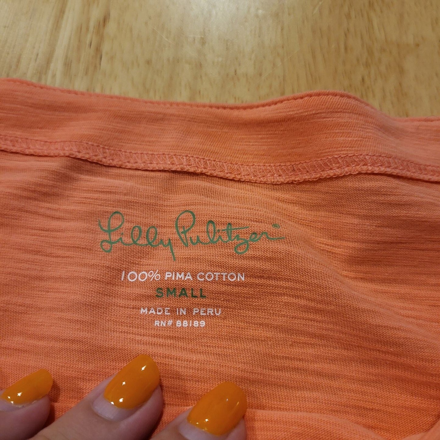 Lilly Pulitzer Salmon Orange 100% Pima Cotton Ruffle Shoulder T-shirt Small