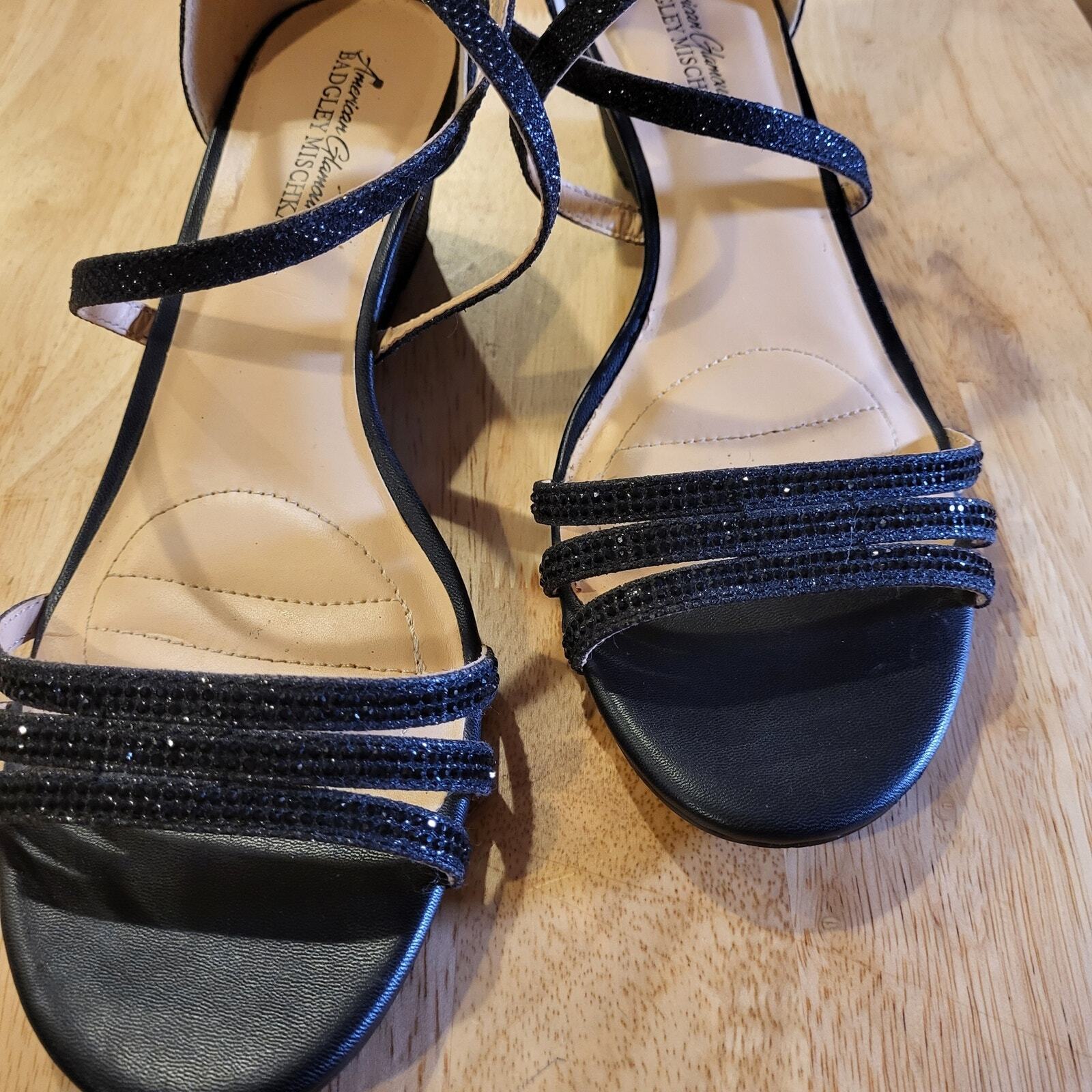 Badgley Mischka Black Rhinestone Strappy Wedge Worn Once Designer size 10