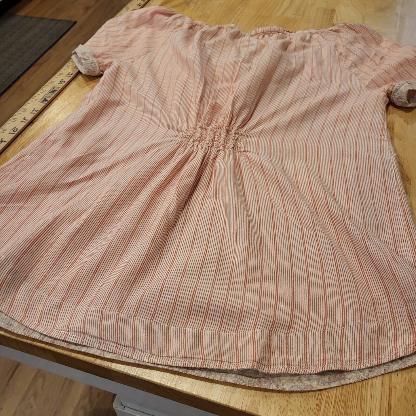 Ruff Hewn 100% Cotton Medium Red Striped Blouse Elastic Cap Sleeve 