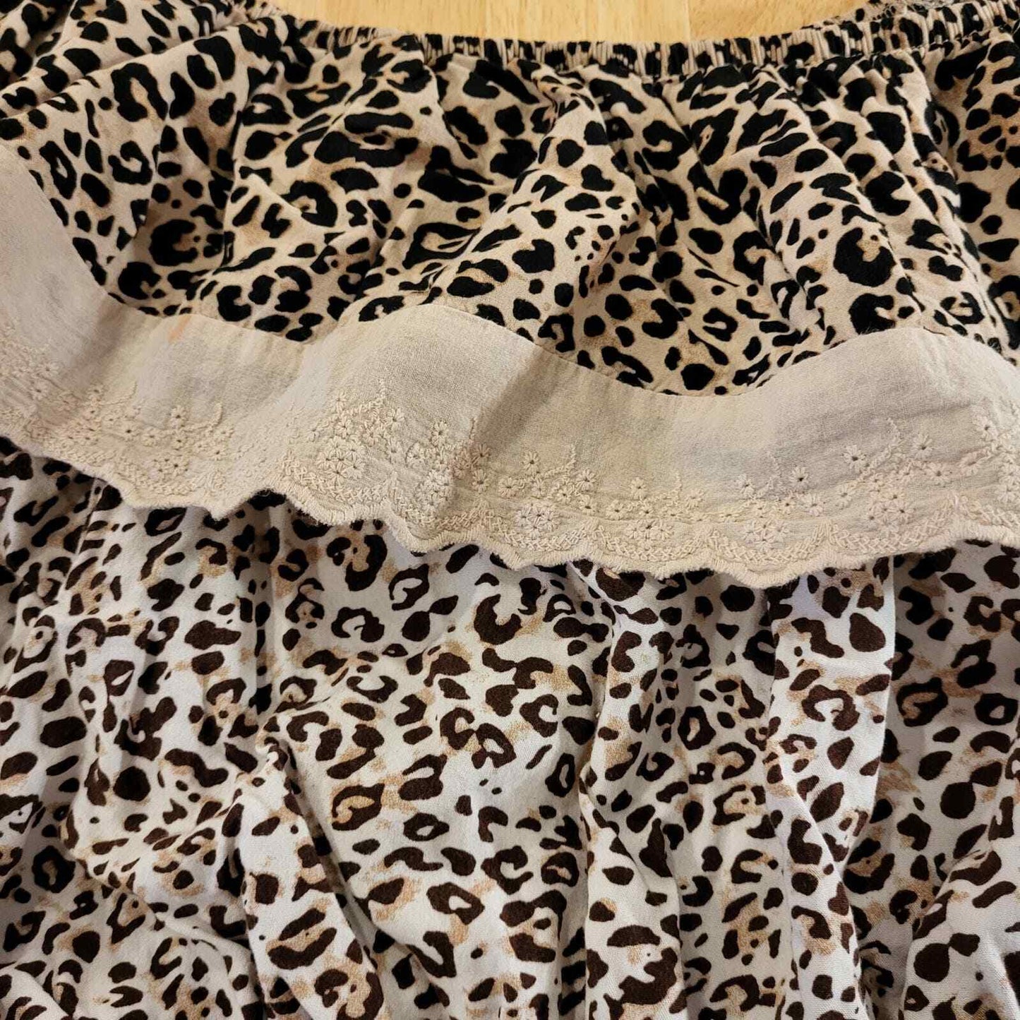 Cropped Bardot Ruffled Leopard Print Cotton Cropped Top