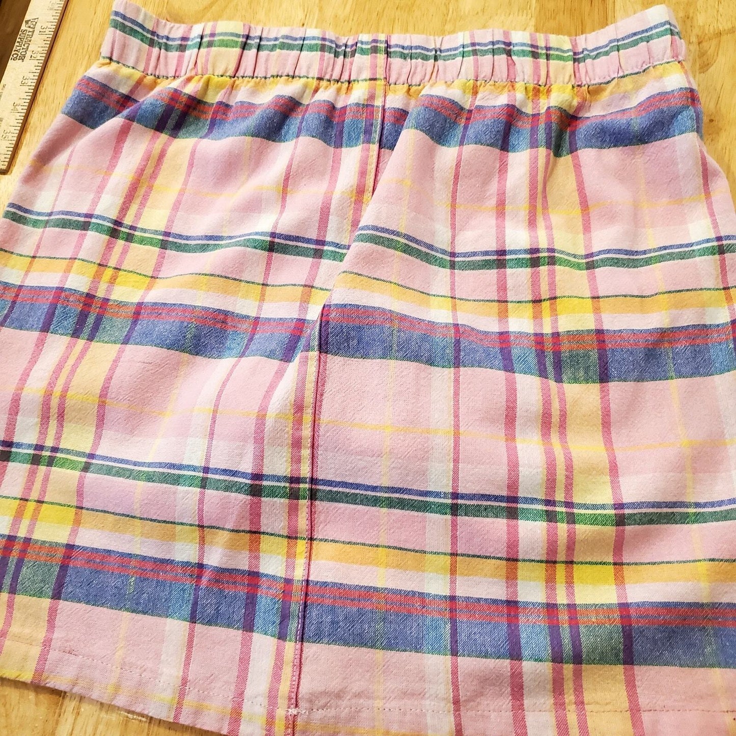 Dash Linen Baby Pink Plaid Elastic Waist Button Front Mini Skirt Tie Waist Med