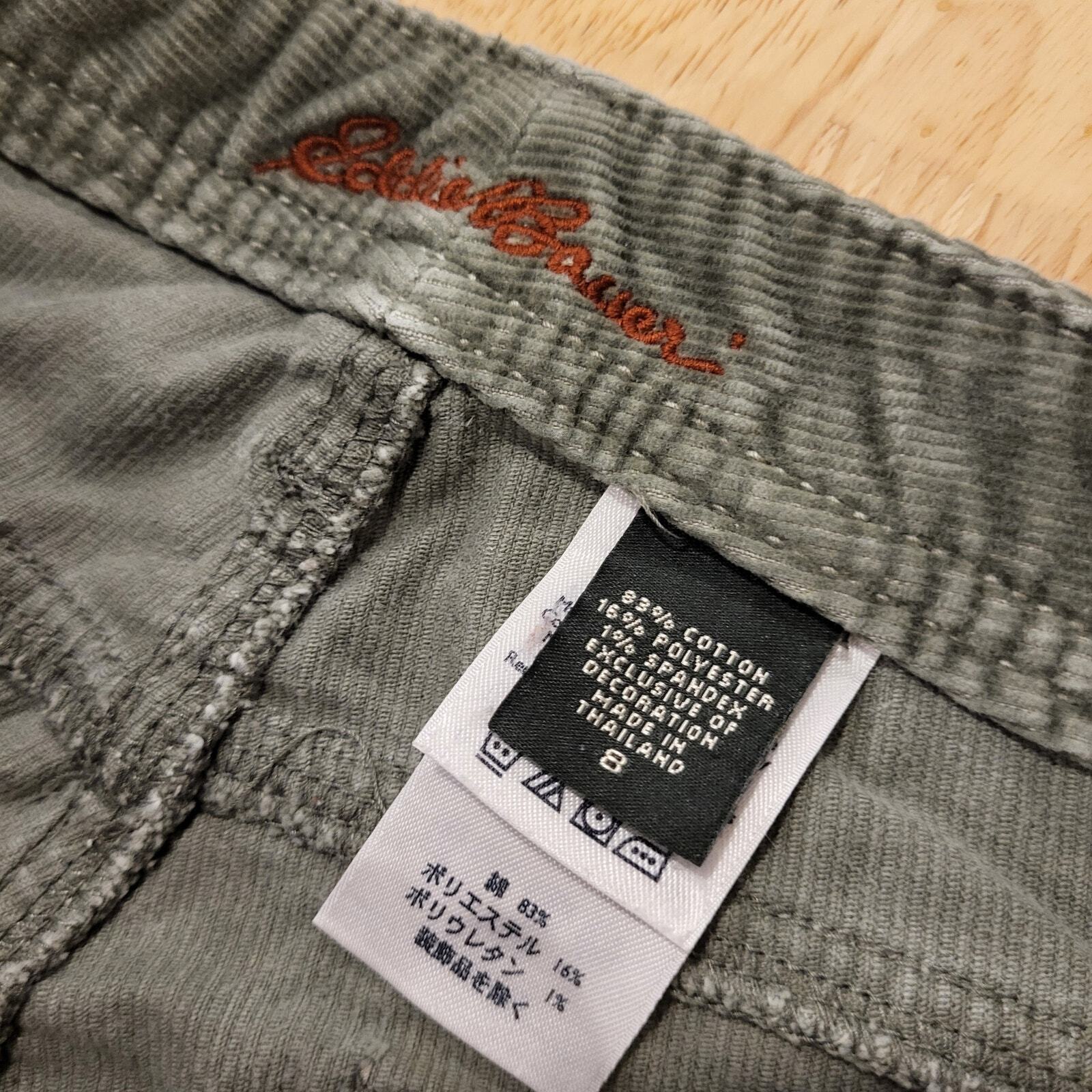 Eddie Bauer Cotton Blend Sage Green Corduroy Slacks 8 32" Waist Wide Leg