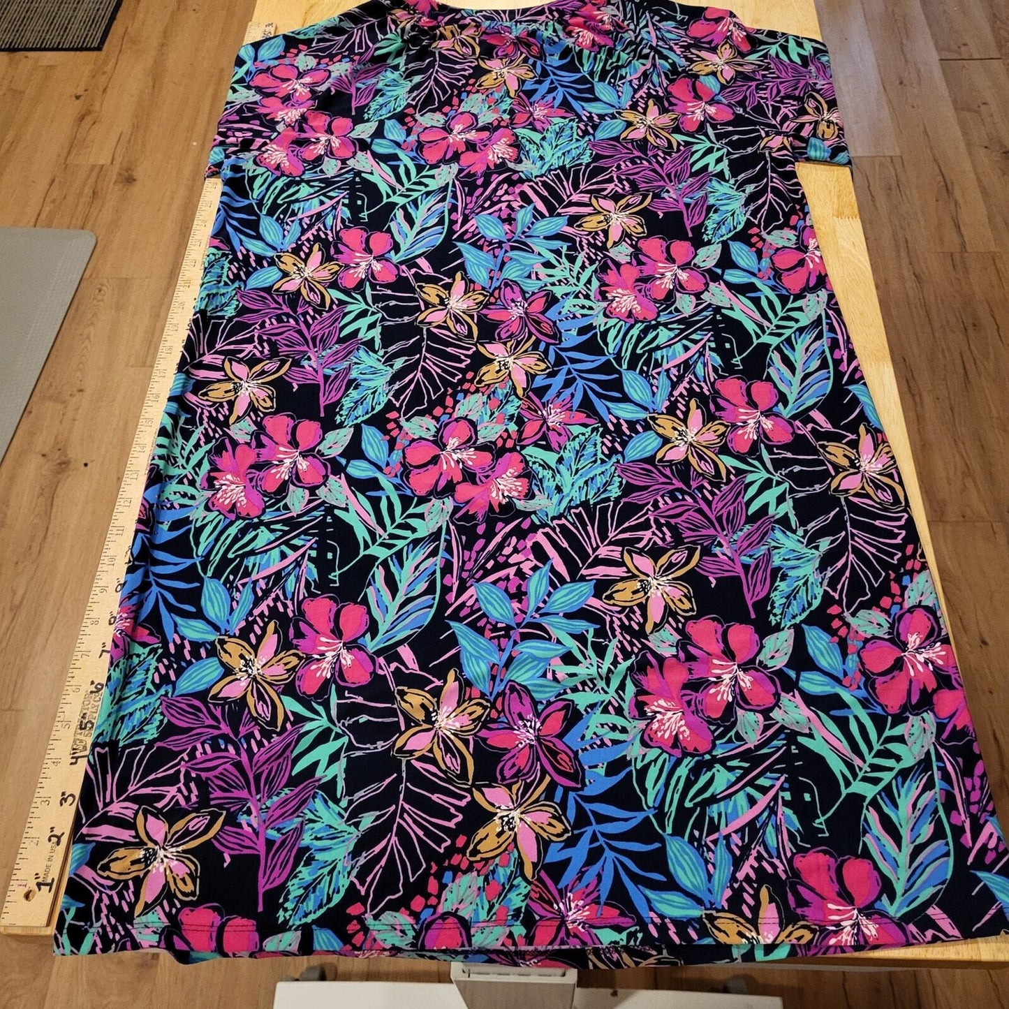 NWT Pappagallo Navy Floral Gold Button Knee Length Dress Long Sleeve Large
