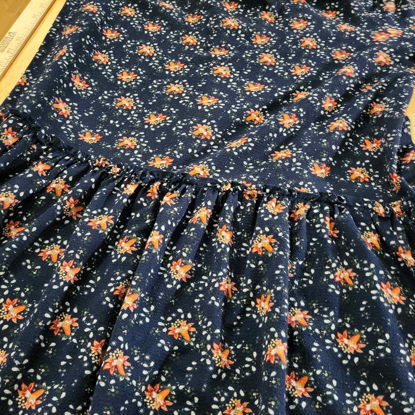 Max Studios Navy Blue Floral Ruffle 3/4 Sleeve Med Knee Length Dress