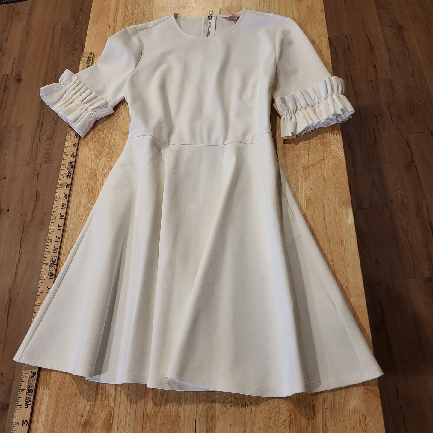 Ted Baker White Ritzi Ruffle-Trimmed Tea Length Viscose Dress Size 2