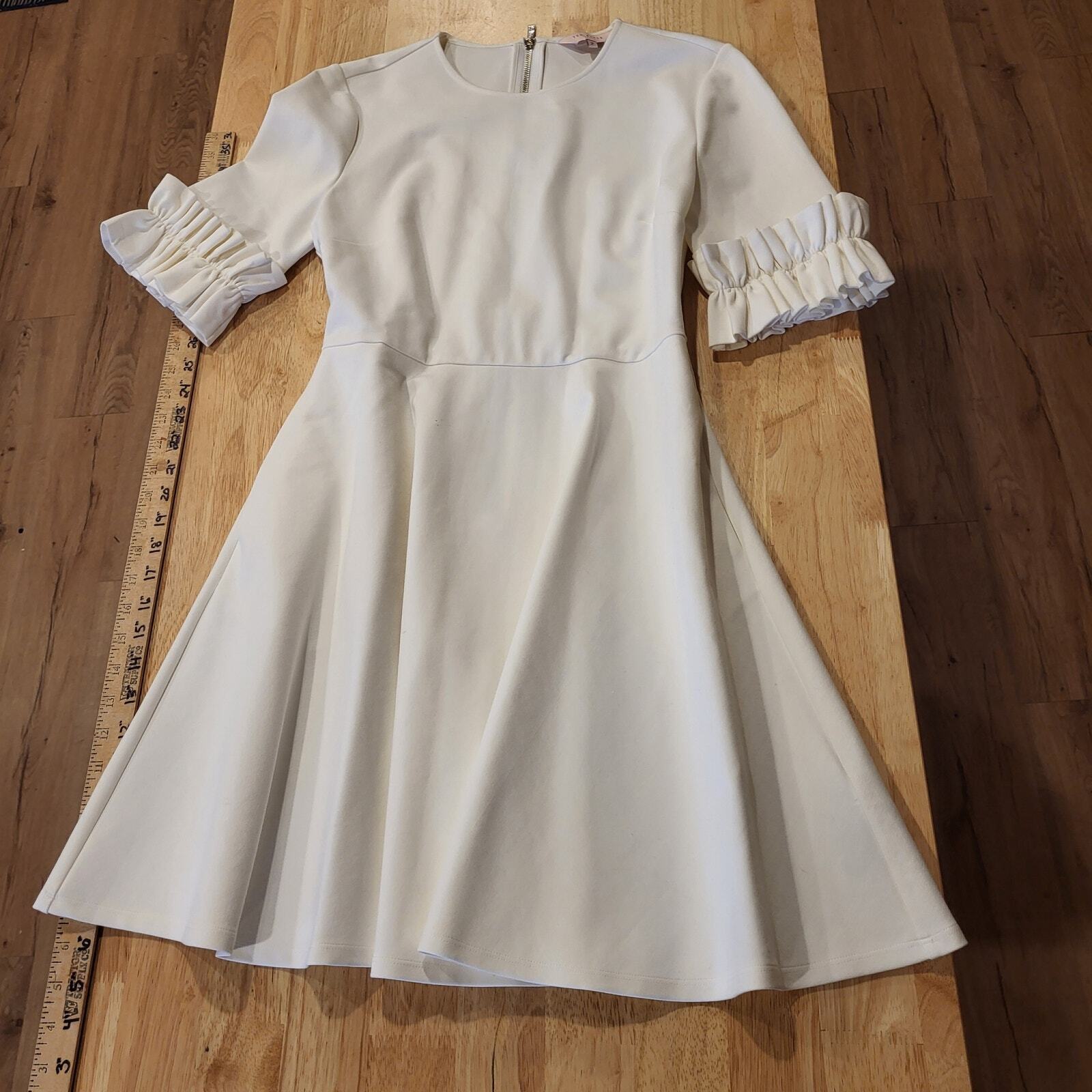 Ted Baker White Ritzi Ruffle-Trimmed Tea Length Viscose Dress Size 2